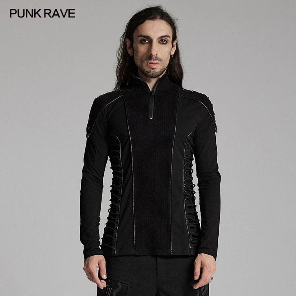 Punk Rave Men Black Gothic Cyber Punk Stand Up Collar Personalized T-Shirt Unisex T-shirt, Sweatshirt, Hoodie, Long Sleeve Tee - T-Shirt, Sweatshirt, Hoodie