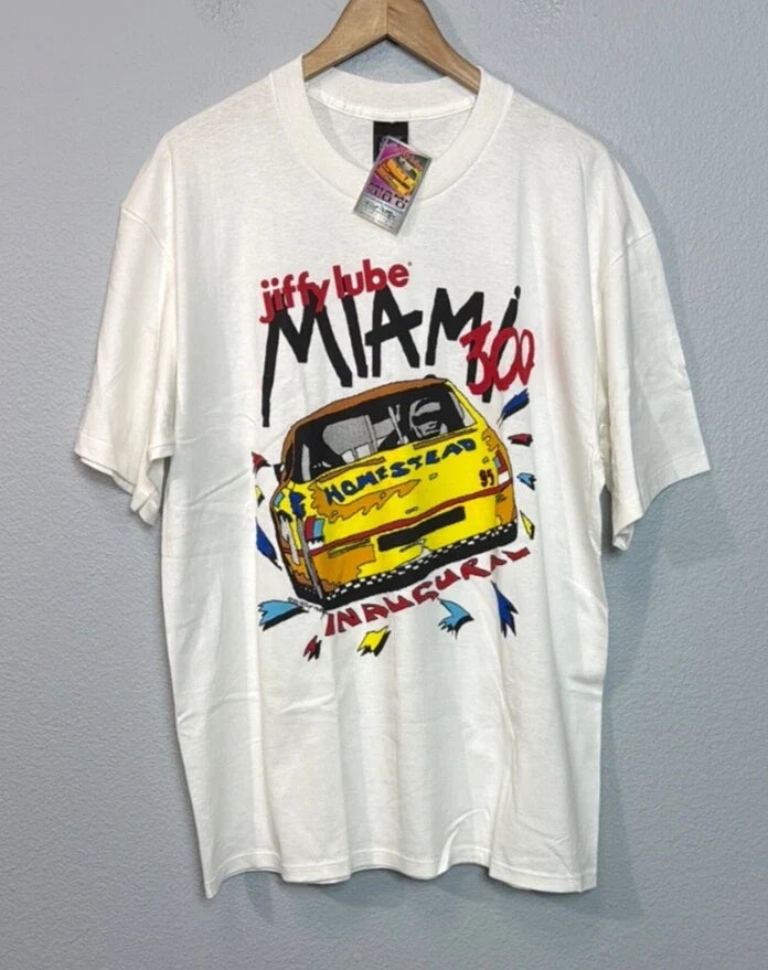NWT Deadstock Vintage Jiffy Lube Miami 300 Inaugural White T-Shirt XL Racing Unisex T-shirt, Sweatshirt, Hoodie, Long Sleeve Tee - T-Shirt, Sweatshirt, Hoodie