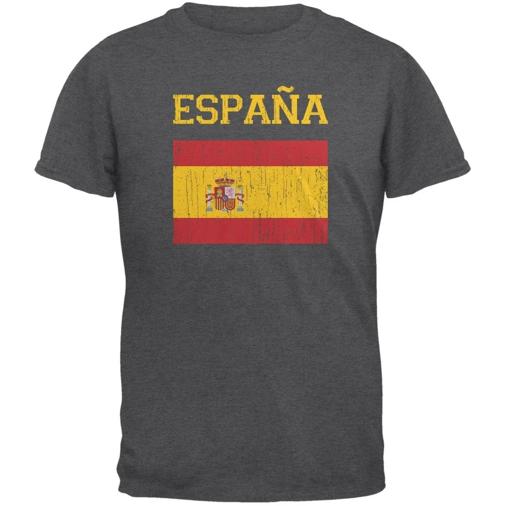 World Cup Distressed Flag Espana Dark Heather Adult T-Shirt Unisex T-shirt, Sweatshirt, Hoodie, Long Sleeve Tee - T-Shirt, Sweatshirt, Hoodie