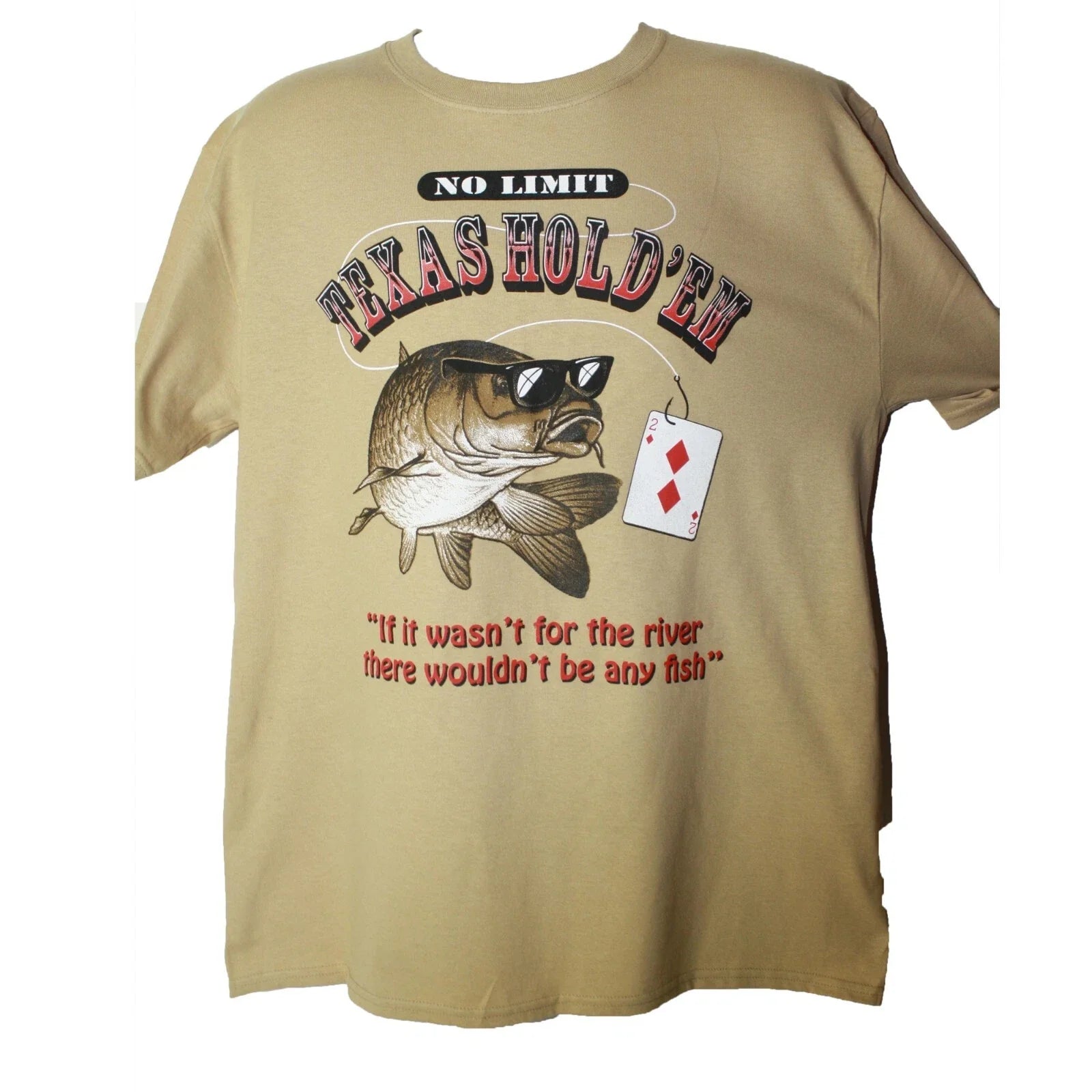 Vintage Texas Hold'em Poker T Shirt Funny Fish on the River Brand New Shirt Unisex T-shirt, Sweatshirt, Hoodie, Long Sleeve Tee - T-Shirt, Sweatshirt, Hoodie