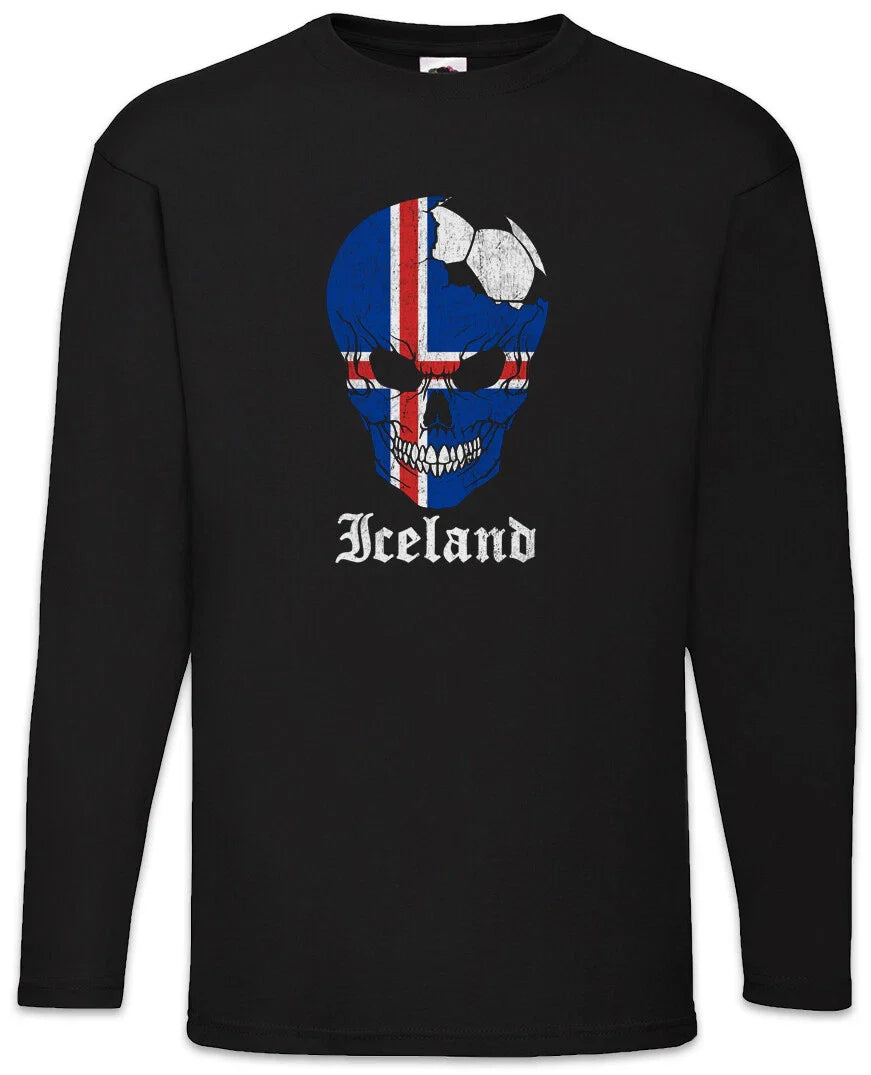 Iceland Football Skull I Men's Long Sleeve T-Shirt Icelandic Soccer Flag Unisex T-shirt, Sweatshirt, Hoodie, Long Sleeve Tee - T-Shirt, Sweatshirt, Hoodie