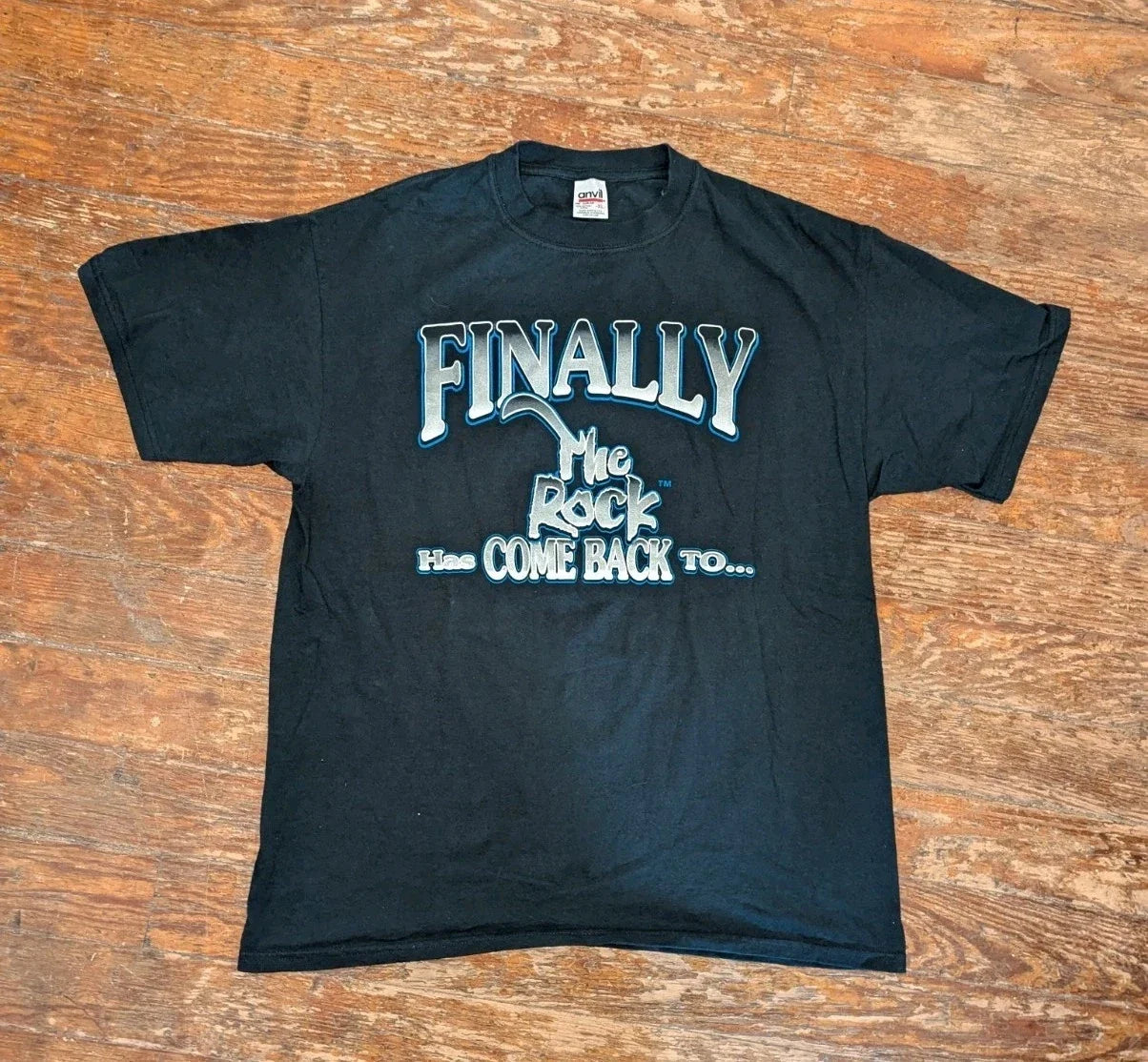 Vtg 90s Y2K WWF The Rock Shirt XL Anvil Finally Davis Black Blue Unisex T-shirt, Sweatshirt, Hoodie, Long Sleeve Tee - T-Shirt, Sweatshirt, Hoodie