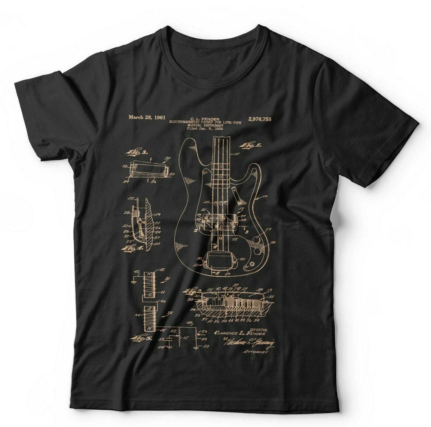 Precision Bass Guitar Tshirt Patent Schematic Unisex & Kids - Music, Electric Unisex T-shirt, Sweatshirt, Hoodie, Long Sleeve Tee - T-Shirt, Sweatshirt, Hoodie