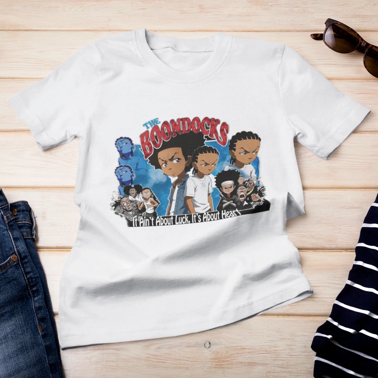 The Boondocks Anime Shirt Hip Hop Cartoon Streetwear Graphic Tee Unisex T-shirt, Sweatshirt, Hoodie, Long Sleeve Tee - T-Shirt, Sweatshirt, Hoodie