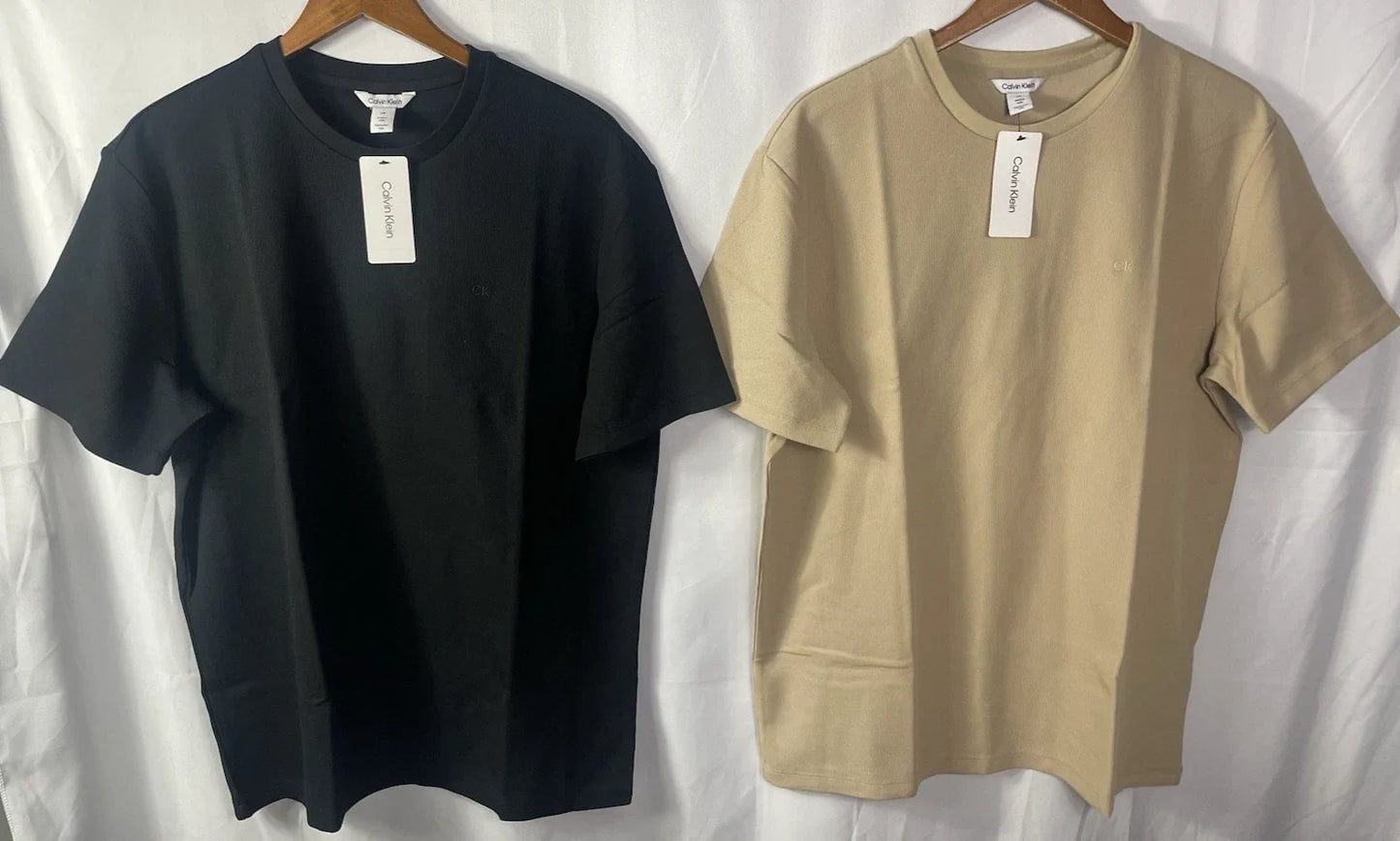 Calvin Klein Men's Lot of 2 Size LARGE Black & Tan Waffle Tees NWT Unisex T-shirt, Sweatshirt, Hoodie, Long Sleeve Tee - T-Shirt, Sweatshirt, Hoodie