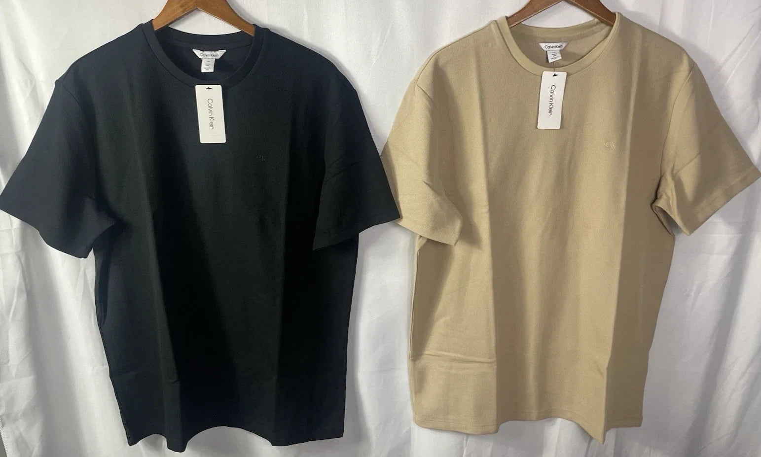 Calvin Klein Men's Lot of 2 Size LARGE Black & Tan Waffle Tees NWT Unisex T-shirt, Sweatshirt, Hoodie, Long Sleeve Tee - T-Shirt, Sweatshirt, Hoodie