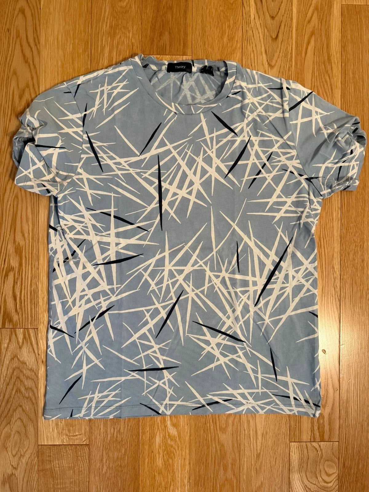 Theory Mens Small Abstract Print T-Shirt Blue Crew Neck Short Sleeve Tee Unisex T-shirt, Sweatshirt, Hoodie, Long Sleeve Tee - T-Shirt, Sweatshirt, Hoodie