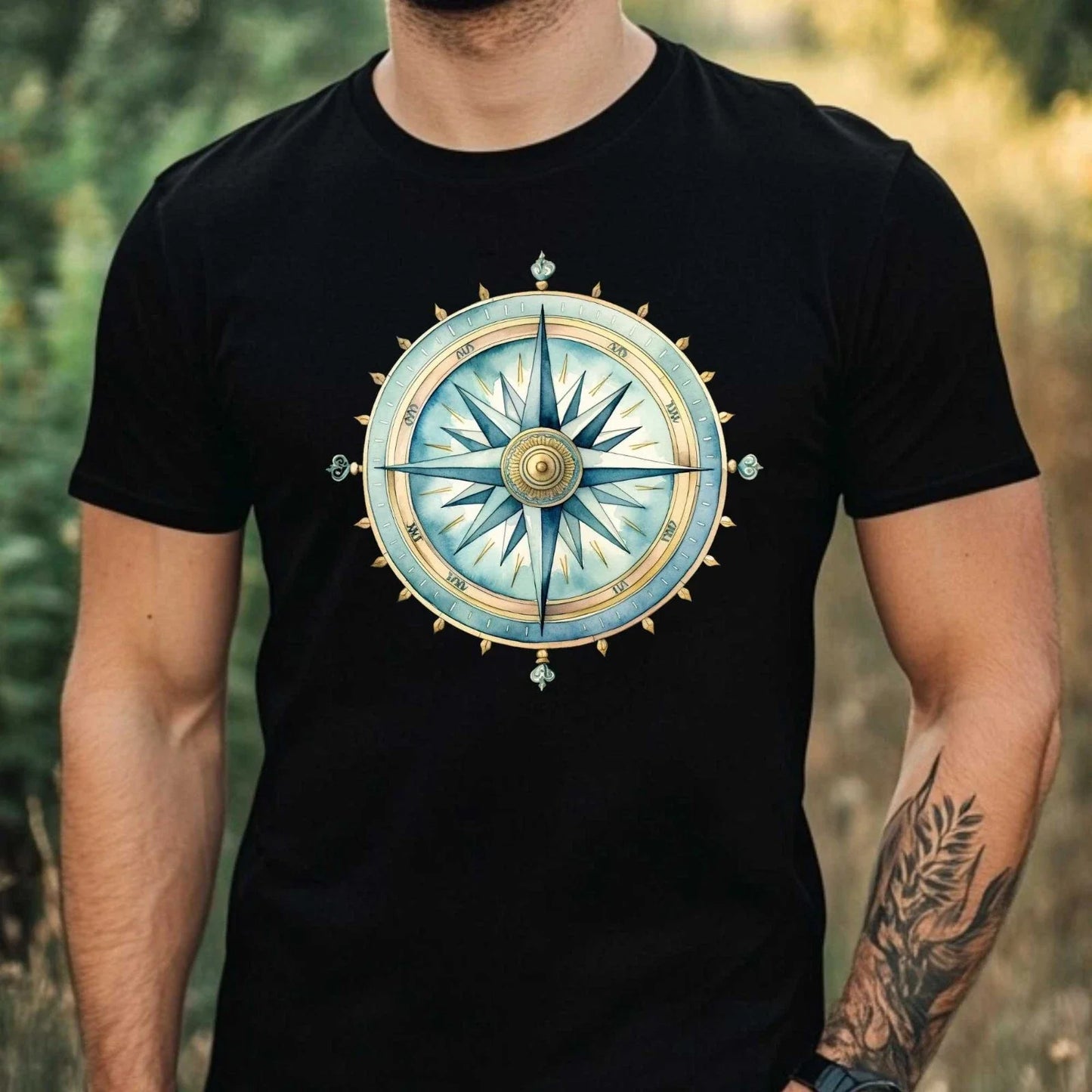 Mens Compass Motif Cotton T-Shirt Size XS to 5XL Unisex T-shirt, Sweatshirt, Hoodie, Long Sleeve Tee - T-Shirt, Sweatshirt, Hoodie