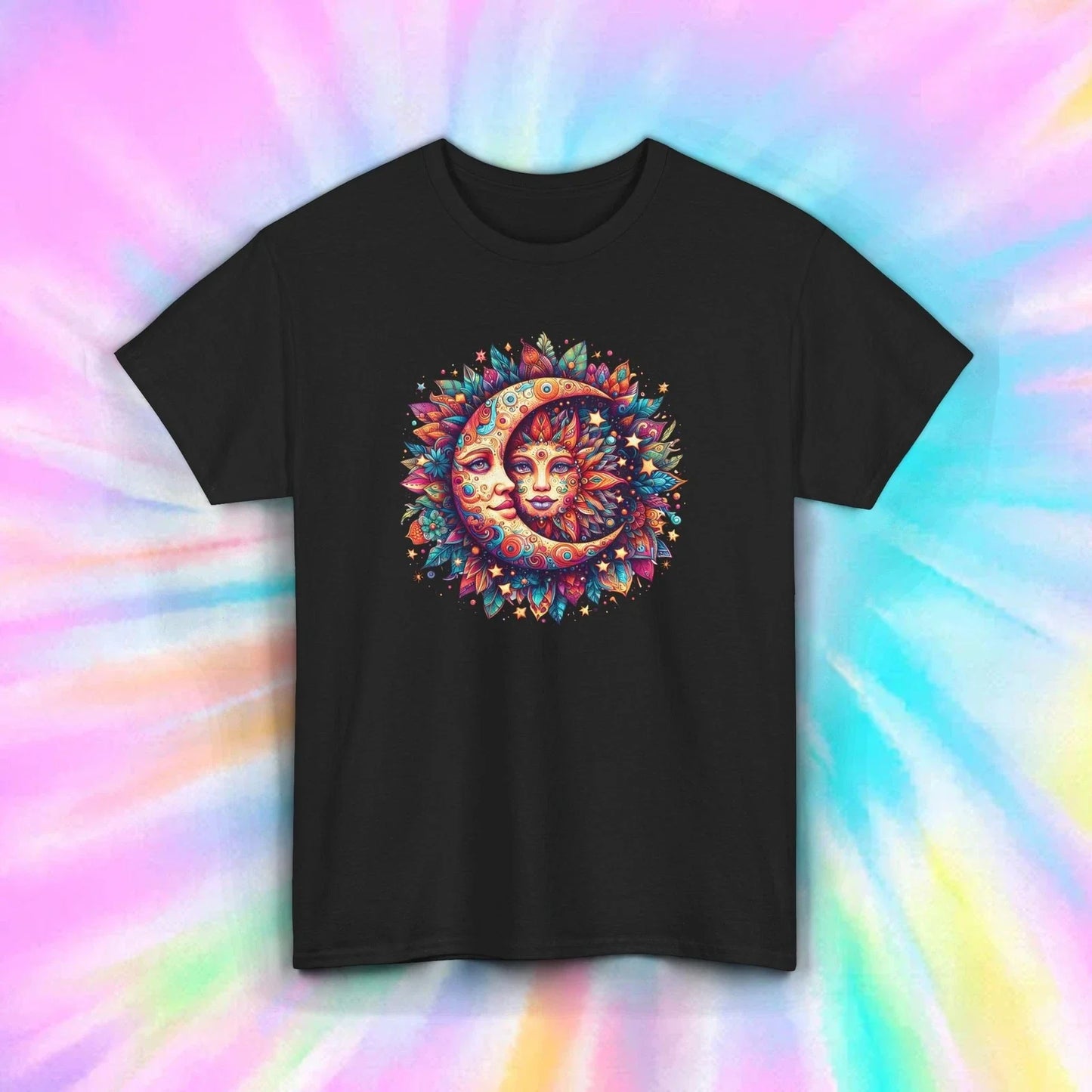 Psychedelic Sun Moon Face T-Shirt Boho Hippie Spiritual Art Tee S-5XL Unisex T-shirt, Sweatshirt, Hoodie, Long Sleeve Tee - T-Shirt, Sweatshirt, Hoodie