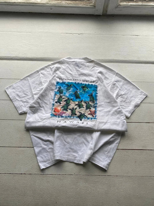 90s Hawaii Endangered Species White Teodore Turtle White T Shirt Mens Medium Unisex T-shirt, Sweatshirt, Hoodie, Long Sleeve Tee - T-Shirt, Sweatshirt, Hoodie