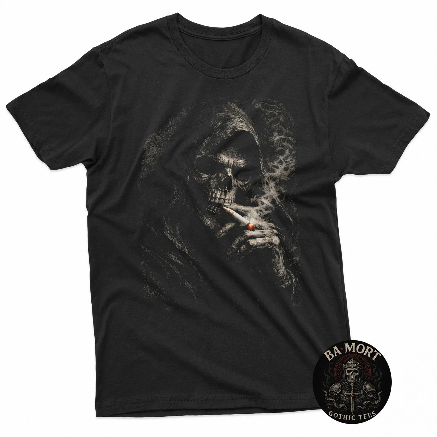 Smoking Grim Reaper Shirt Dark Gothic Skeleton T-Shirt Unisex T-shirt, Sweatshirt, Hoodie, Long Sleeve Tee - T-Shirt, Sweatshirt, Hoodie