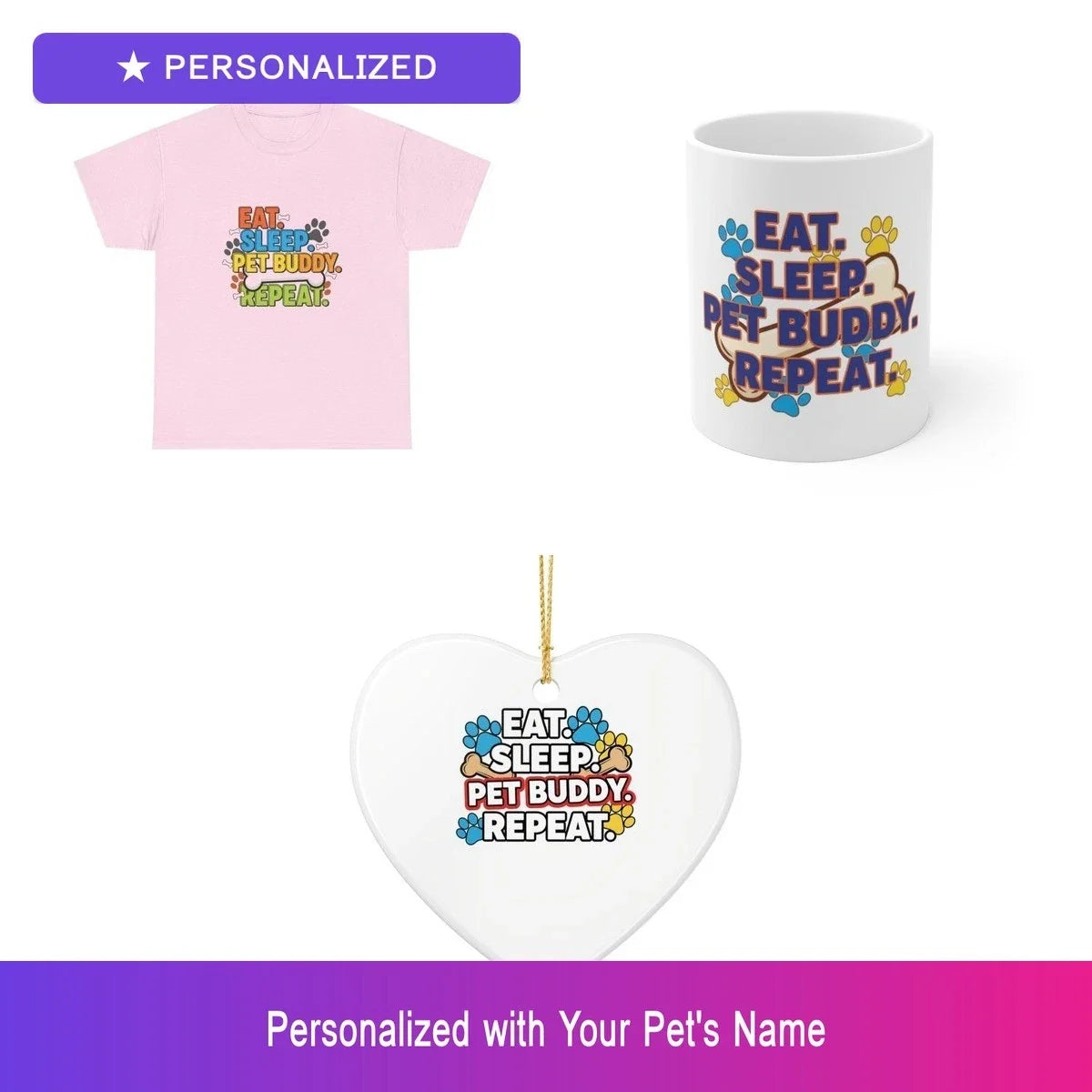Custom Dog Gift Set Shirt Mug Ornament Personalized Pet Name Bundle Lover Unisex T-shirt, Sweatshirt, Hoodie, Long Sleeve Tee - T-Shirt, Sweatshirt, Hoodie