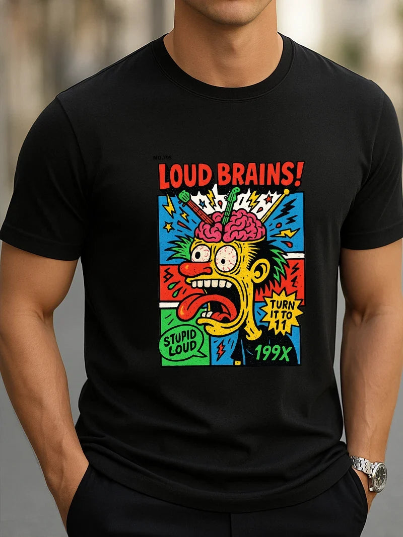 Loud Brains! 199X T-Shirt Retro Comic Style Crazy Face Graphic Tee Pop Art Tee Unisex T-shirt, Sweatshirt, Hoodie, Long Sleeve Tee - T-Shirt, Sweatshirt, Hoodie
