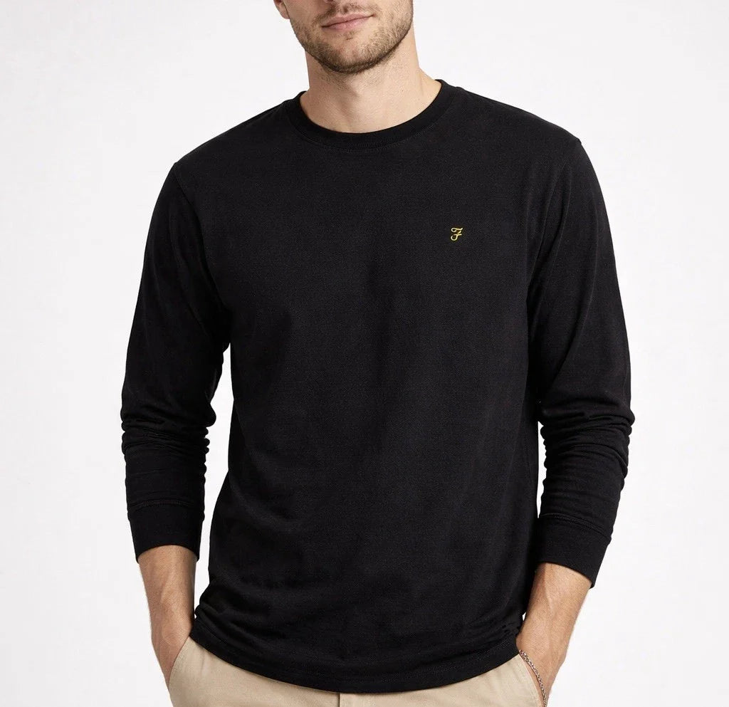Farah Black Organic Cotton Long Sleeve Crewneck Mini Logo Shirt Size XL Mens Unisex T-shirt, Sweatshirt, Hoodie, Long Sleeve Tee - T-Shirt, Sweatshirt, Hoodie