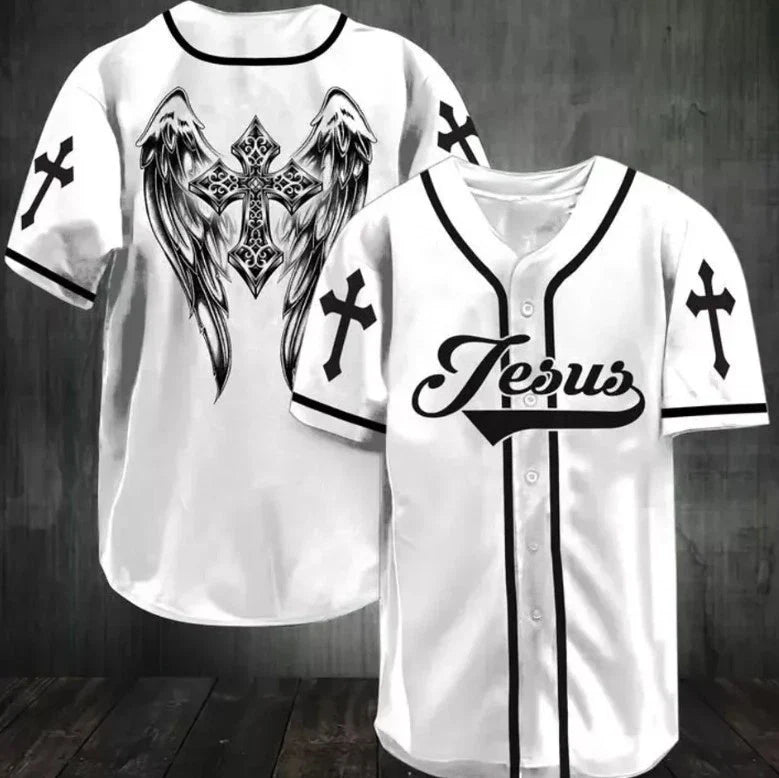Jesus - Beautiful wings Baseball Jersey baseball jersey product view 1