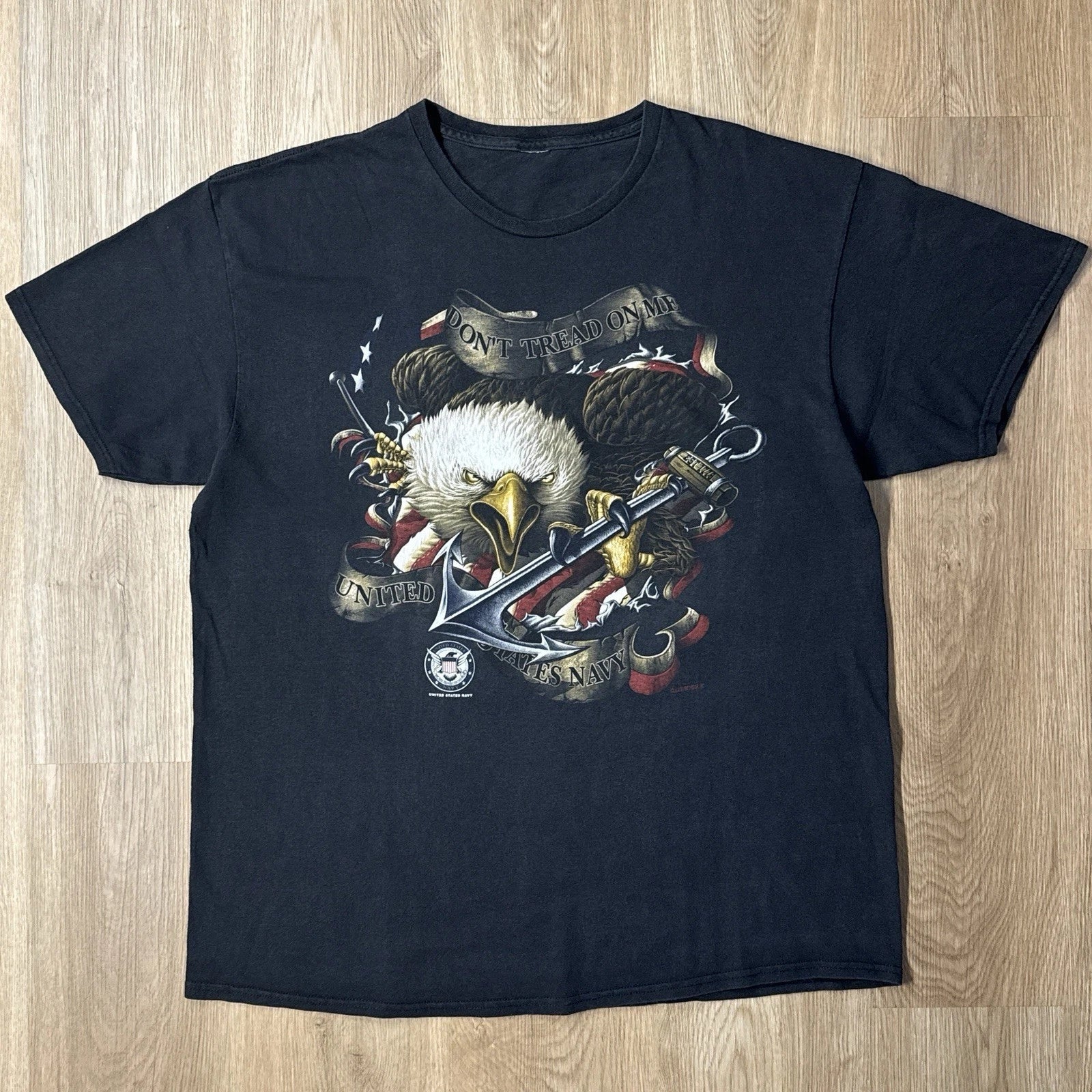 Vintage US Navy Graphic T Shirt XL Boxy Faded Black Eagle Y2K Black Ink Design Unisex T-shirt, Sweatshirt, Hoodie, Long Sleeve Tee - T-Shirt, Sweatshirt, Hoodie