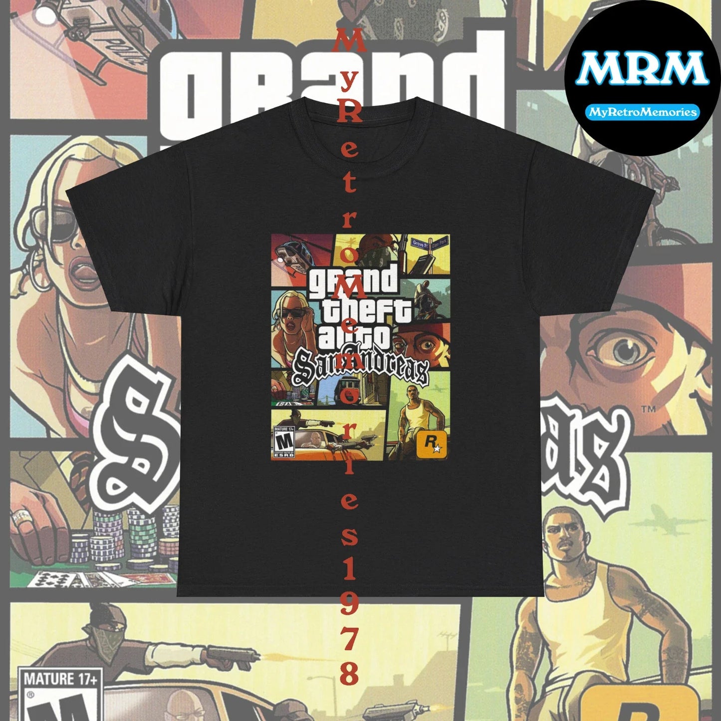 Grand Theft Auto San Andreas GTA Box Art Design Black T-Shirt S-5XL Retro Tee Unisex T-shirt, Sweatshirt, Hoodie, Long Sleeve Tee - T-Shirt, Sweatshirt, Hoodie