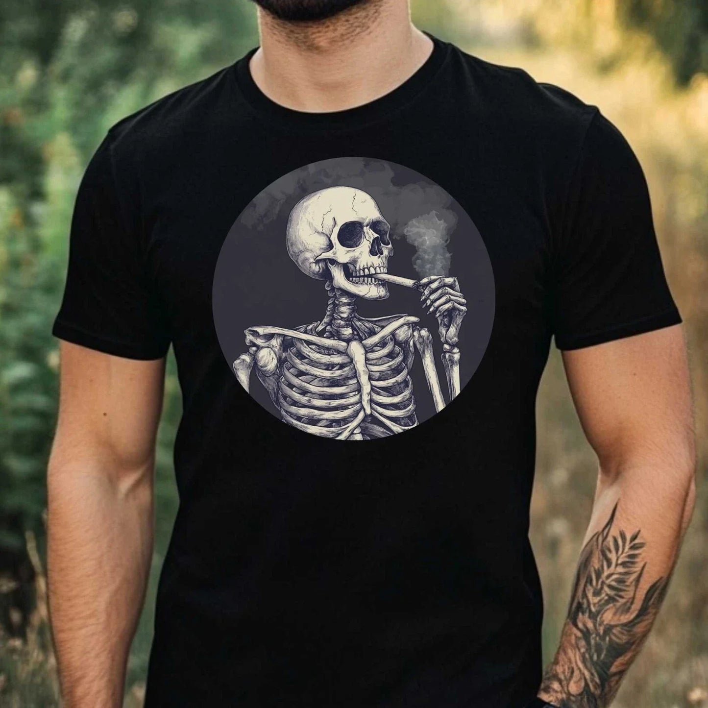 Mens Skeleton Smoked Motif Cotton T-Shirt Size XS to 5XL Unisex T-shirt, Sweatshirt, Hoodie, Long Sleeve Tee - T-Shirt, Sweatshirt, Hoodie