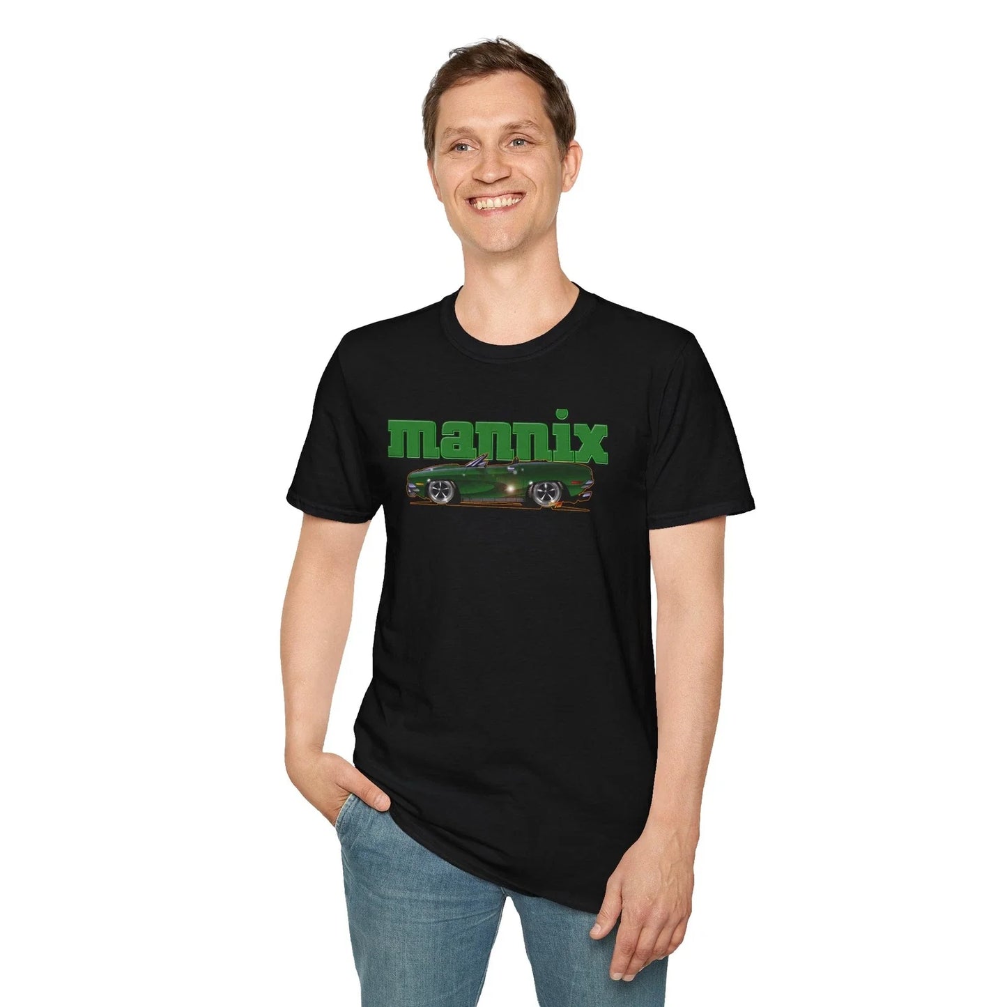 MANNIX TV Show Plymouth Barracuda Concept Art Softstyle T-Shirt Multiple Colors Unisex T-shirt, Sweatshirt, Hoodie, Long Sleeve Tee - T-Shirt, Sweatshirt, Hoodie