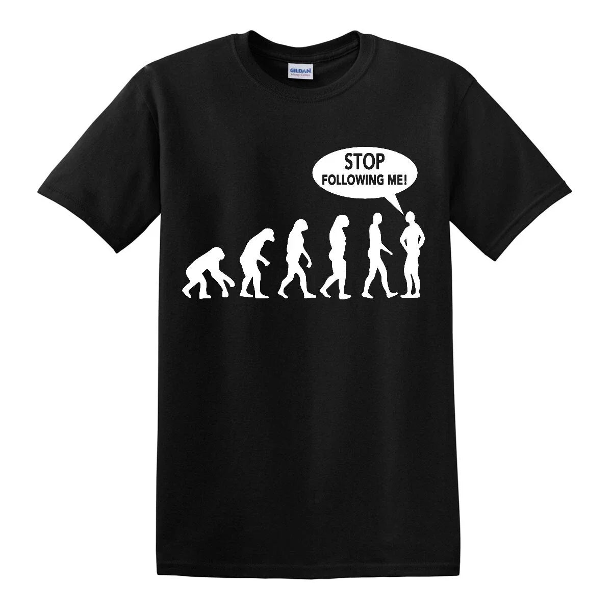 STOP FOLLOWING ME EVOLUTION T-SHIRT Funny Birthday Ape Human Gift Top Tee Unisex T-shirt, Sweatshirt, Hoodie, Long Sleeve Tee - T-Shirt, Sweatshirt, Hoodie