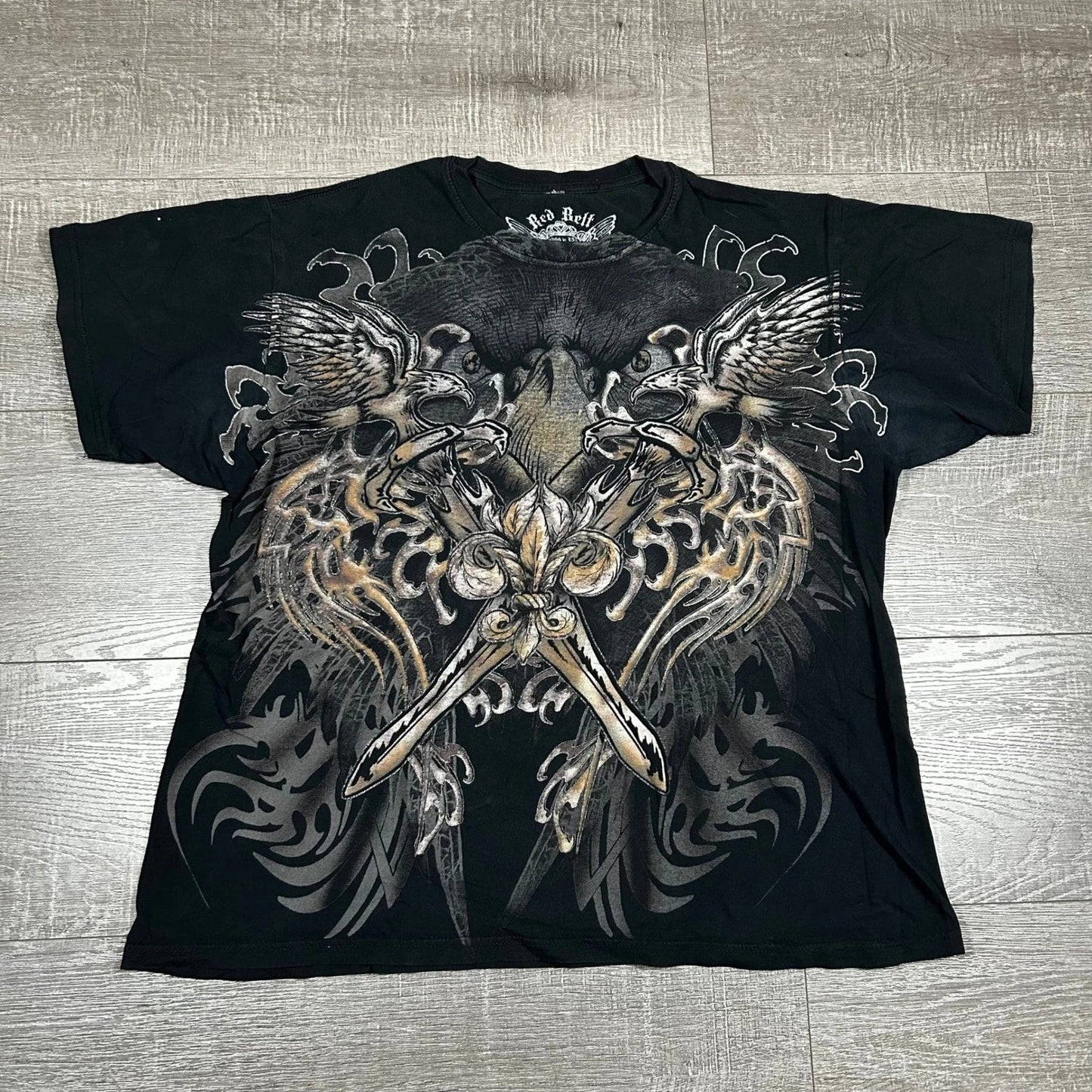 Red Belt Mens Graphic T-Shirt Black Eagle Sword Fleur De Lis Y2K Gothic L Unisex T-shirt, Sweatshirt, Hoodie, Long Sleeve Tee - T-Shirt, Sweatshirt, Hoodie