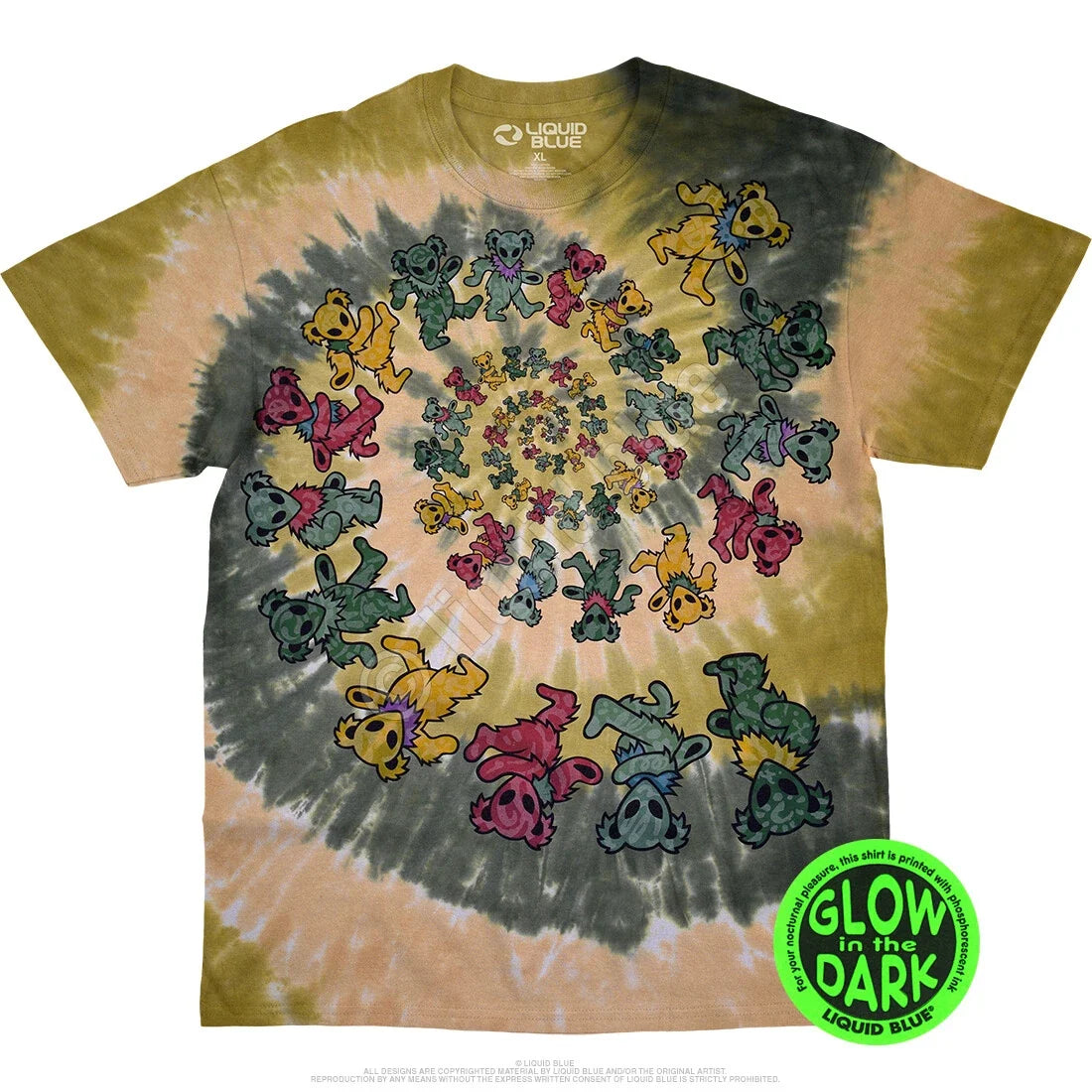 GRATEFUL DEAD-ALIEN SPIRAL BEARS-GLOW IN THE DARK-TIE DYE T-SHIRT S-M-L-XL-2X Unisex T-shirt, Sweatshirt, Hoodie, Long Sleeve Tee - T-Shirt, Sweatshirt, Hoodie