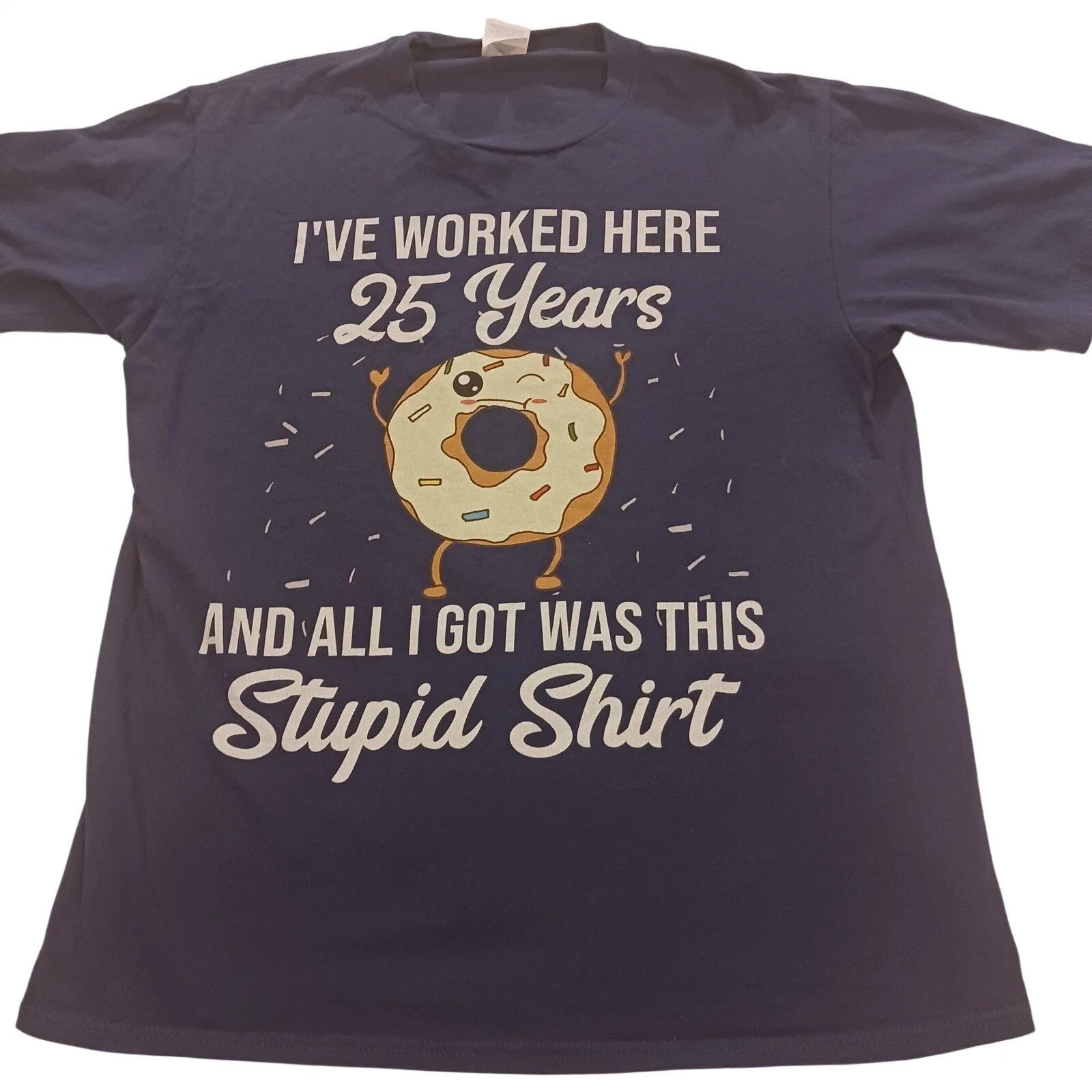 Funny 25 Years Worked Donut Graphic T-Shirt Mens Medium Navy Blue Office Tee Unisex T-shirt, Sweatshirt, Hoodie, Long Sleeve Tee - T-Shirt, Sweatshirt, Hoodie