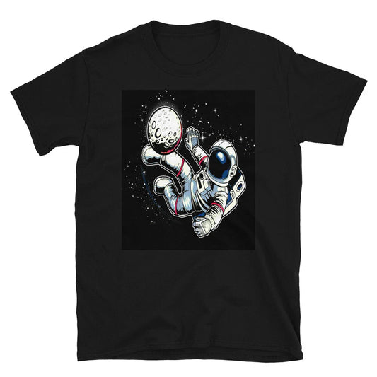 ASTRONAUT KICKING SOCCER BALL MOON FUN GRAPHIC Short-Sleeve Unisex T-Shirt Unisex T-shirt, Sweatshirt, Hoodie, Long Sleeve Tee - T-Shirt, Sweatshirt, Hoodie