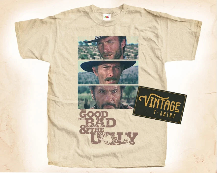 The Good the Bad and the Ugly T SHIRT Tee Movie Poster Vintage Natural S to 5XL Unisex T-shirt, Sweatshirt, Hoodie, Long Sleeve Tee - T-Shirt, Sweatshirt, Hoodie