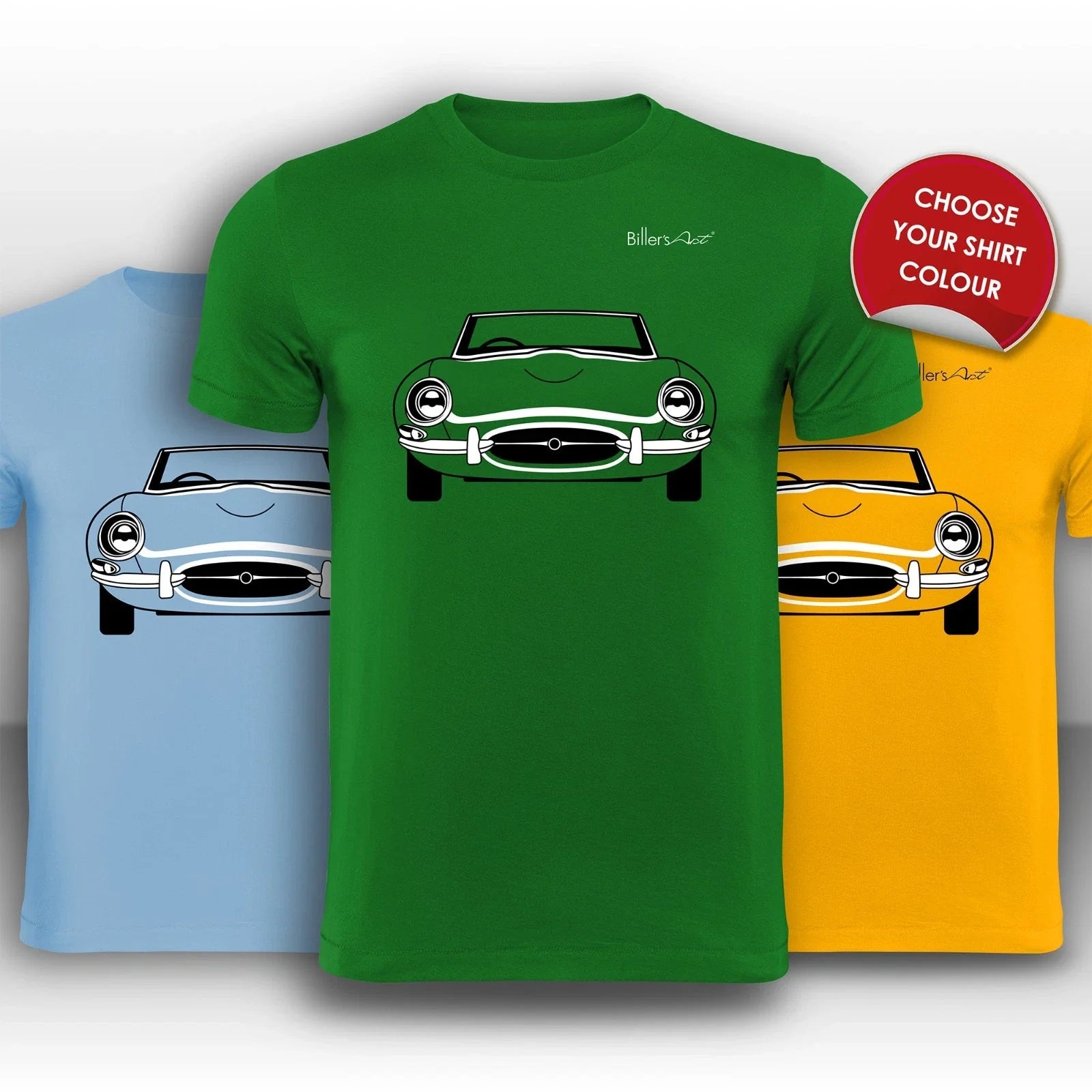 Jaguar E-Type 1964 Front View Super Cool hand printed T-Shirt Unisex T-shirt, Sweatshirt, Hoodie, Long Sleeve Tee - T-Shirt, Sweatshirt, Hoodie