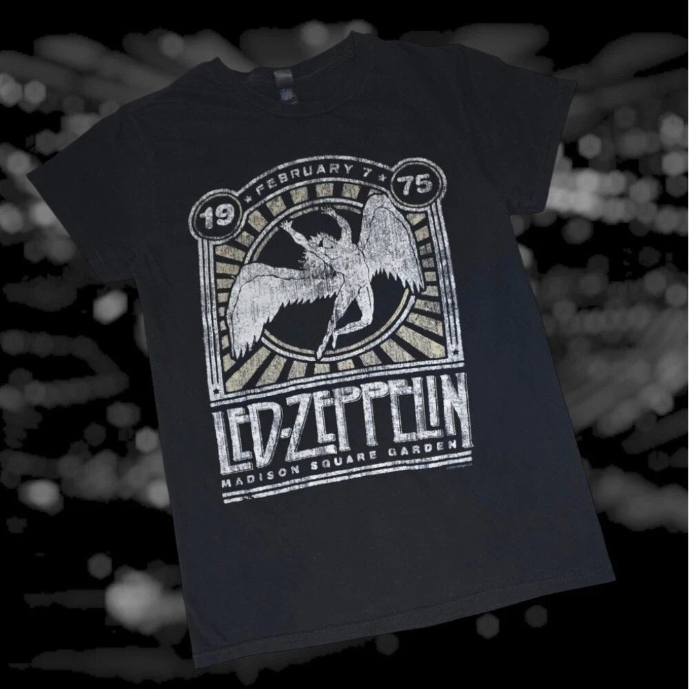 Led Zeppelin Unisex 1975 Madison Square Garden Graphic T-Shirt Black S Unisex T-shirt, Sweatshirt, Hoodie, Long Sleeve Tee - T-Shirt, Sweatshirt, Hoodie