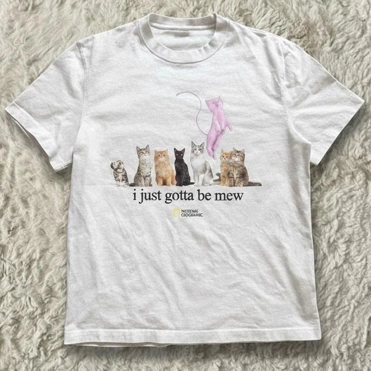 white kawaii cat graphic tee, i just gotta be mew reprint t-shirt Unisex T-shirt, Sweatshirt, Hoodie, Long Sleeve Tee - T-Shirt, Sweatshirt, Hoodie