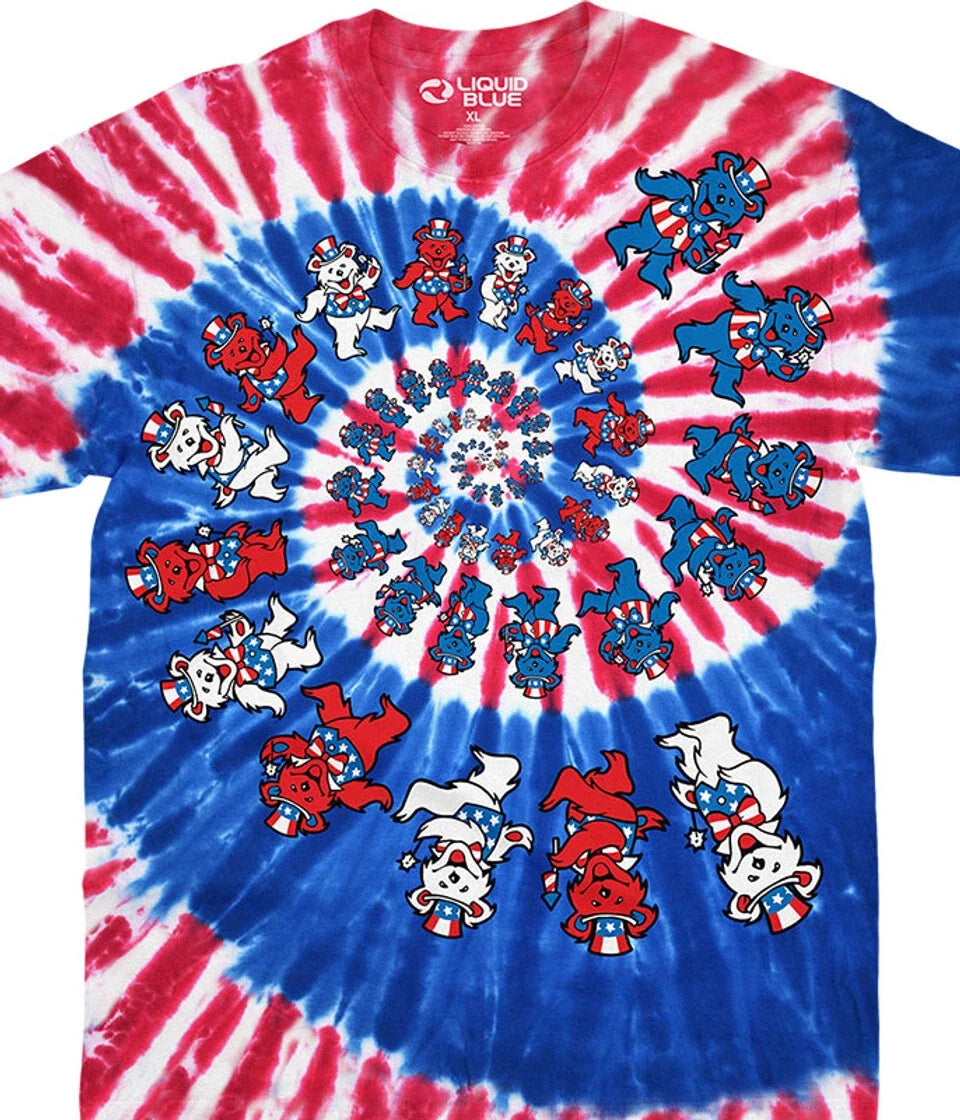 GRATEFUL DEAD-SPIRAL PATRIOTIC BEARS-TIE DYE T-SHIRT S-M-L-XL-2X Garcia,Wier Unisex T-shirt, Sweatshirt, Hoodie, Long Sleeve Tee - T-Shirt, Sweatshirt, Hoodie
