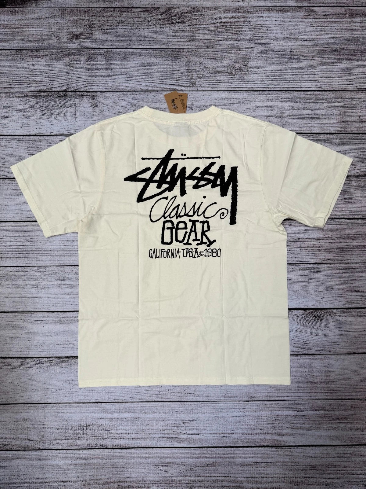 NEW Stussy Classic Gear Pigment Dyed Tee Natural Size S,M,L FREE SHIPPING Unisex T-shirt, Sweatshirt, Hoodie, Long Sleeve Tee - T-Shirt, Sweatshirt, Hoodie