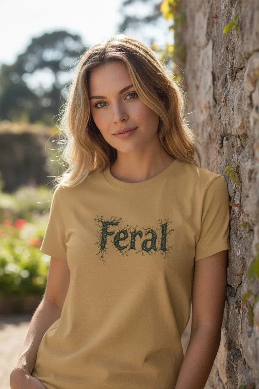 Feral Grunge Text Tee | Distressed Nature Font Graphic Shirt Unisex T-shirt, Sweatshirt, Hoodie, Long Sleeve Tee - T-Shirt, Sweatshirt, Hoodie