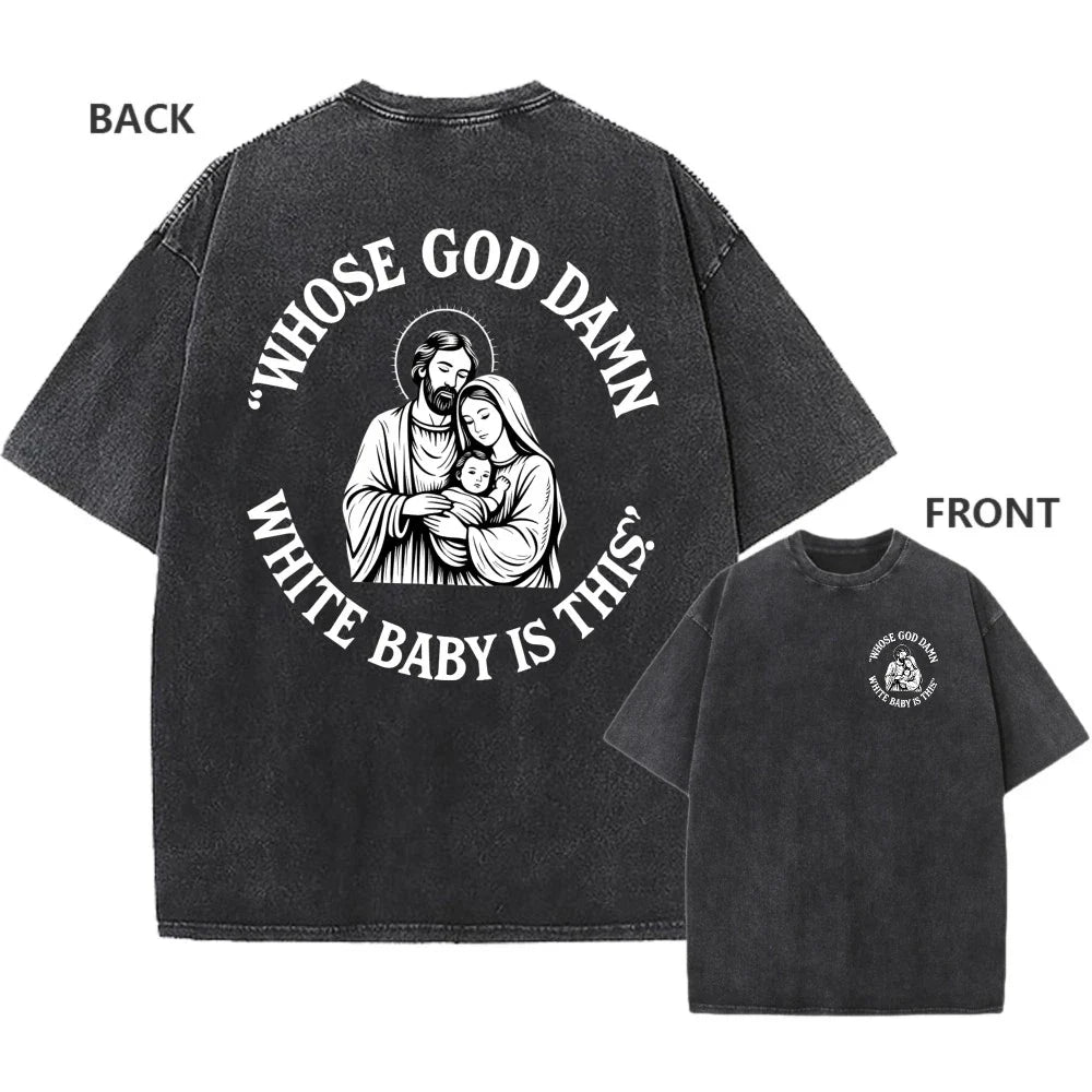 Men's Vintage Oversized Washed T-Shirt Retro Funny Nativity Scene Casual Tee Unisex T-shirt, Sweatshirt, Hoodie, Long Sleeve Tee - T-Shirt, Sweatshirt, Hoodie