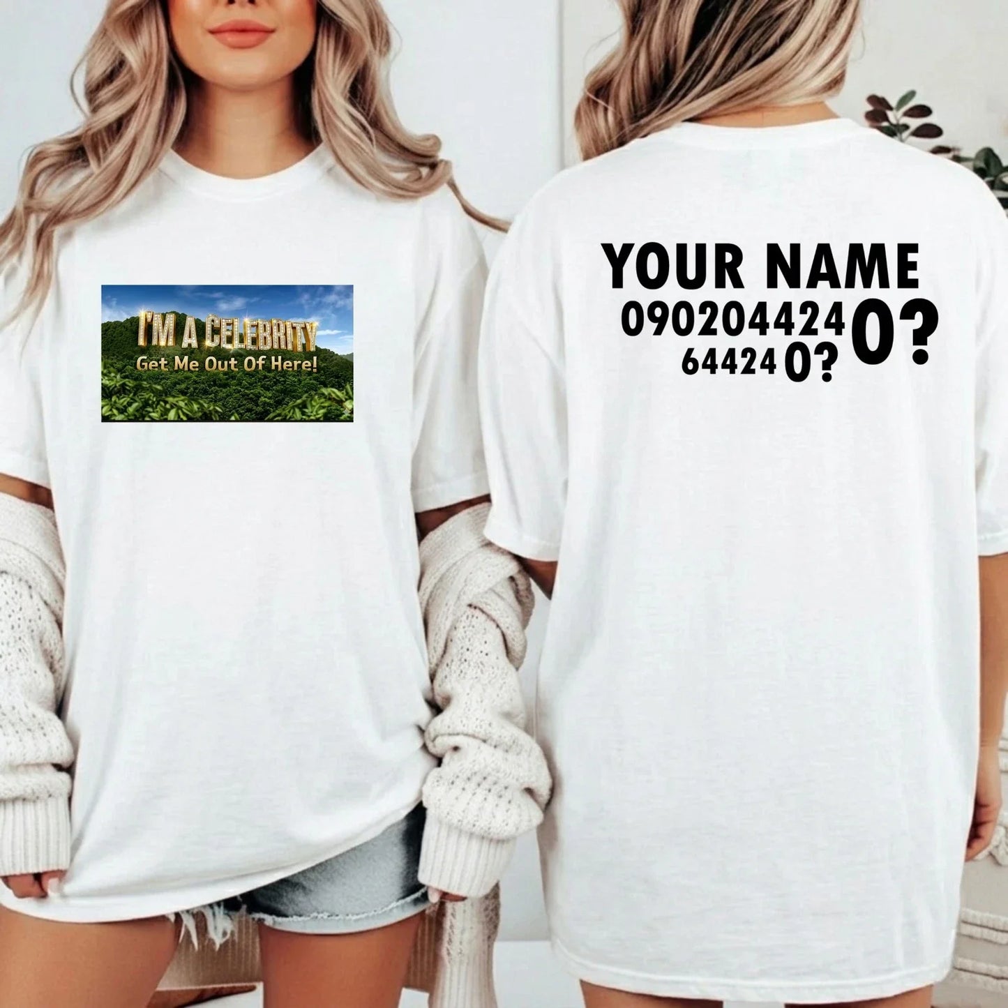 Personalised "I'm A Celebrity" T-Shirt - Custom Name & Voting Number Jungle Tee Unisex T-shirt, Sweatshirt, Hoodie, Long Sleeve Tee - T-Shirt, Sweatshirt, Hoodie