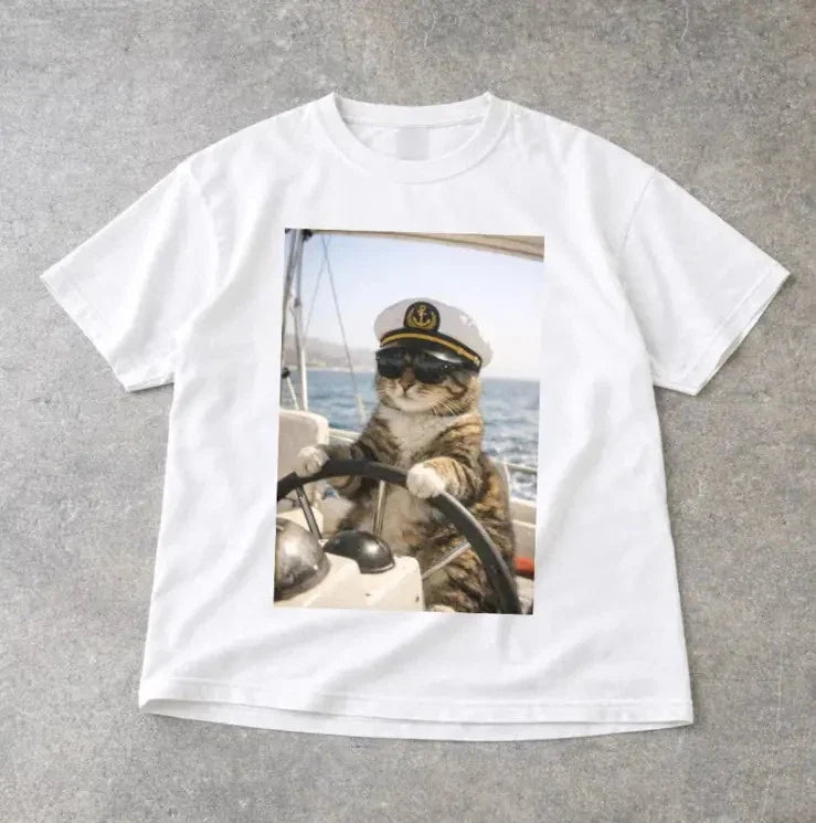Vintage Cat T-Shirt - Funny Cats Sailing Graphic Tee, Viral Meme Unisex T-shirt, Sweatshirt, Hoodie, Long Sleeve Tee - T-Shirt, Sweatshirt, Hoodie