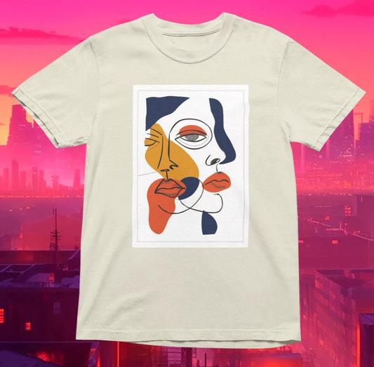 Abstract Face Art T Shirt Minimalist Line Drawing Tee Bold Colourful Modern Unisex T-shirt, Sweatshirt, Hoodie, Long Sleeve Tee - T-Shirt, Sweatshirt, Hoodie