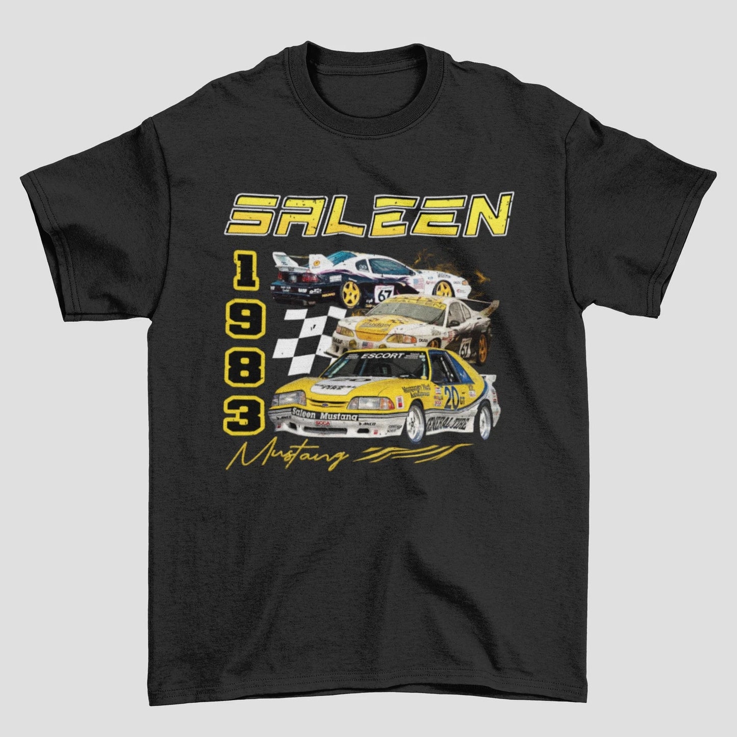 Vintage Ford Racing Saleen Mustang Race car Unisex T-Shirt, Retro Yellow 90s Unisex T-shirt, Sweatshirt, Hoodie, Long Sleeve Tee - T-Shirt, Sweatshirt, Hoodie