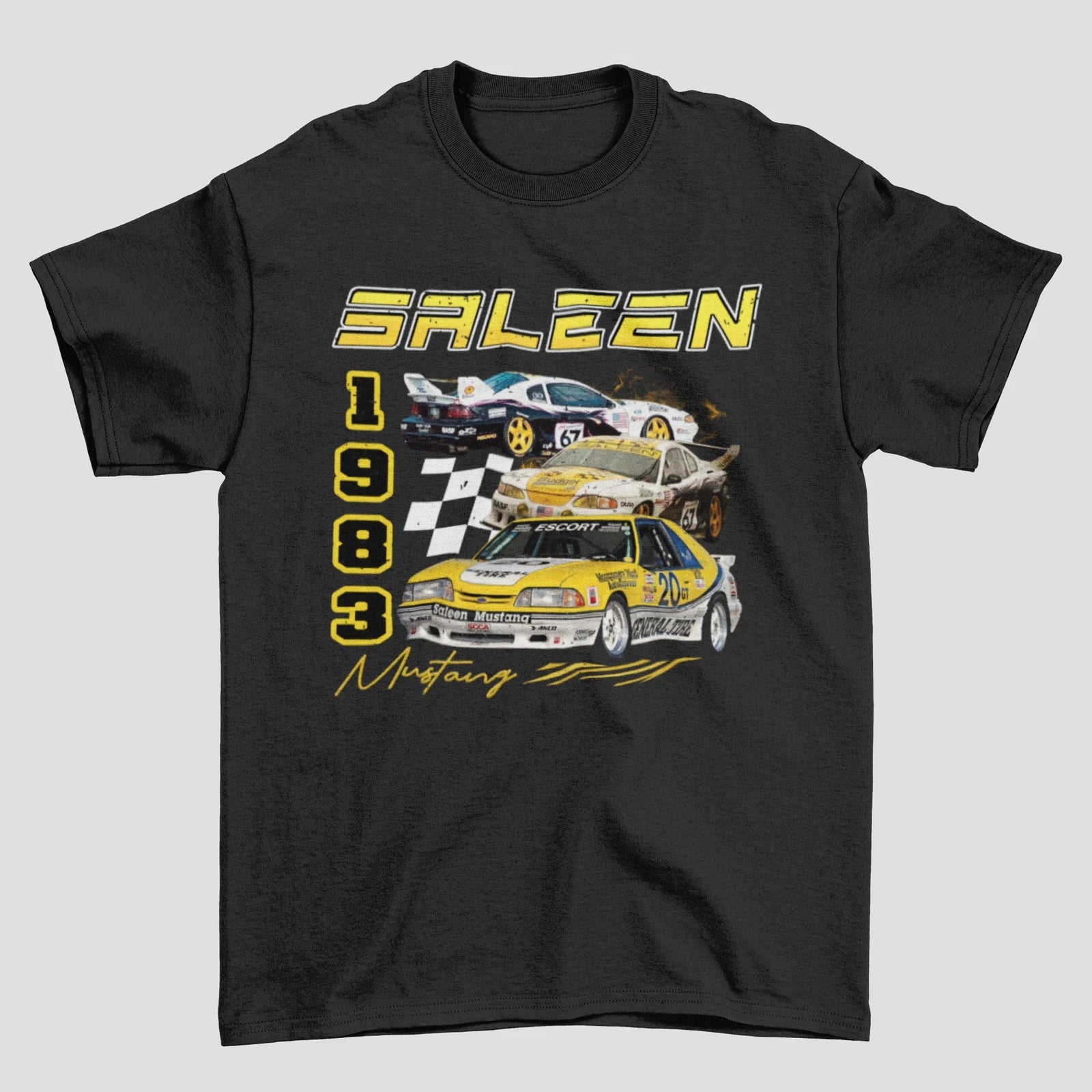 Vintage Ford Racing Saleen Mustang Race car Unisex T-Shirt, Retro Yellow 90s Unisex T-shirt, Sweatshirt, Hoodie, Long Sleeve Tee - T-Shirt, Sweatshirt, Hoodie