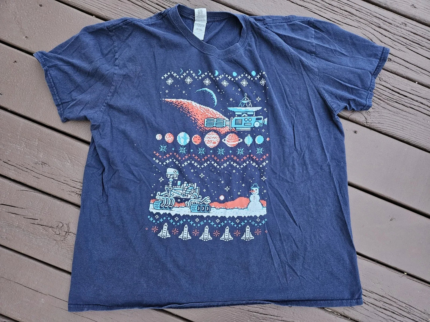 Loot Crate Galaxy Mars Rover 8-bit Pixel Art Holiday Sweater Graphic T-Shirt XXL Unisex T-shirt, Sweatshirt, Hoodie, Long Sleeve Tee - T-Shirt, Sweatshirt, Hoodie