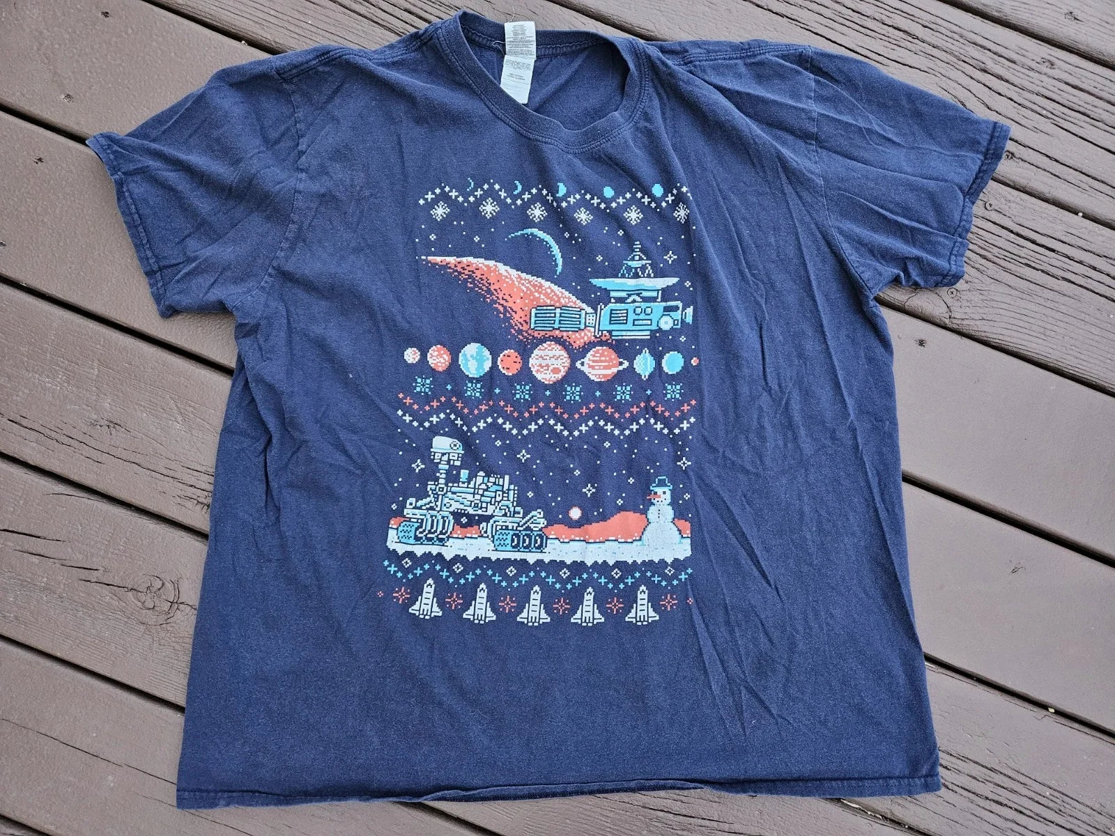 Loot Crate Galaxy Mars Rover 8-bit Pixel Art Holiday Sweater Graphic T-Shirt XXL Unisex T-shirt, Sweatshirt, Hoodie, Long Sleeve Tee - T-Shirt, Sweatshirt, Hoodie