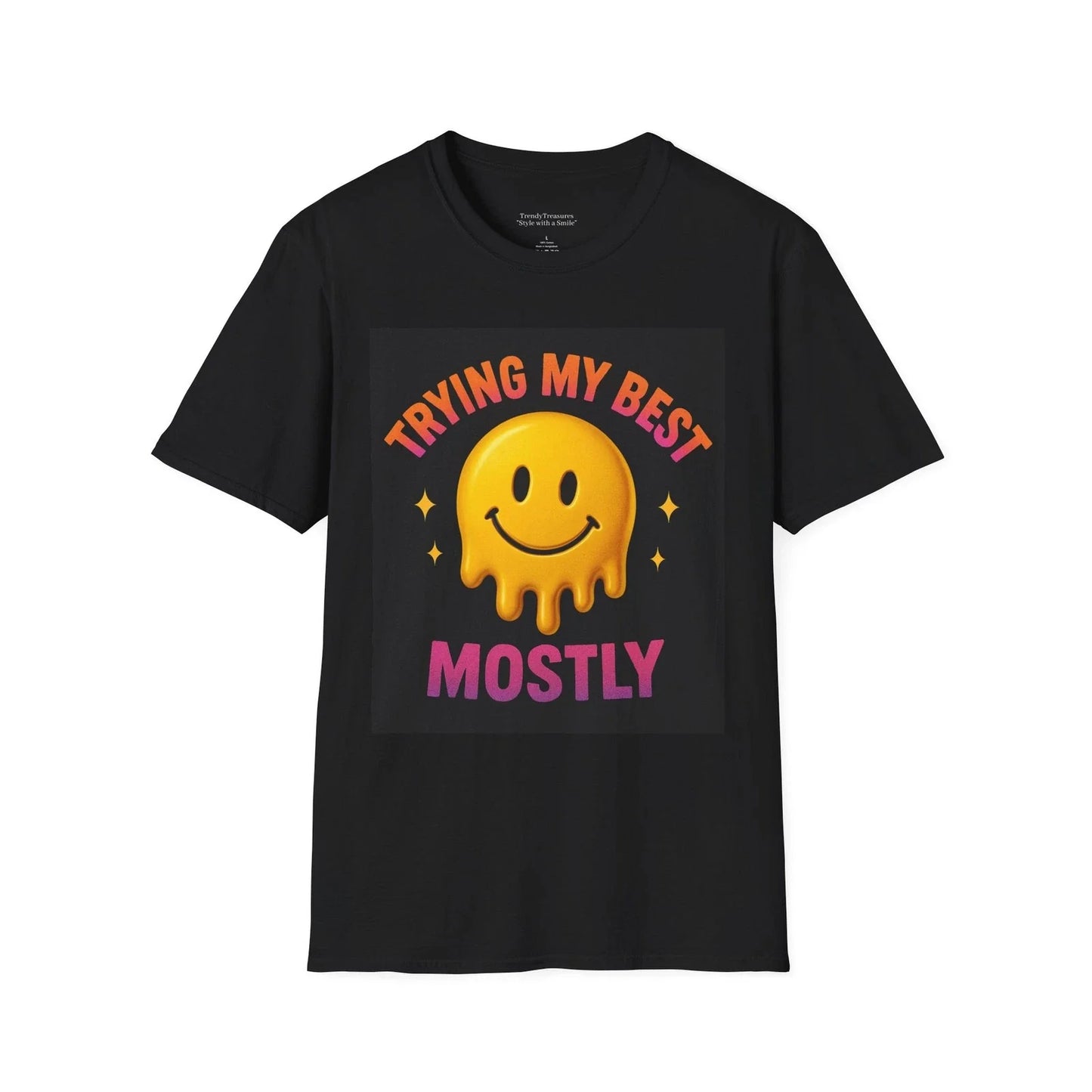 Trying My Best Mostly  Melting Smiley Aesthetic Tee Unisex T-shirt, Sweatshirt, Hoodie, Long Sleeve Tee - T-Shirt, Sweatshirt, Hoodie