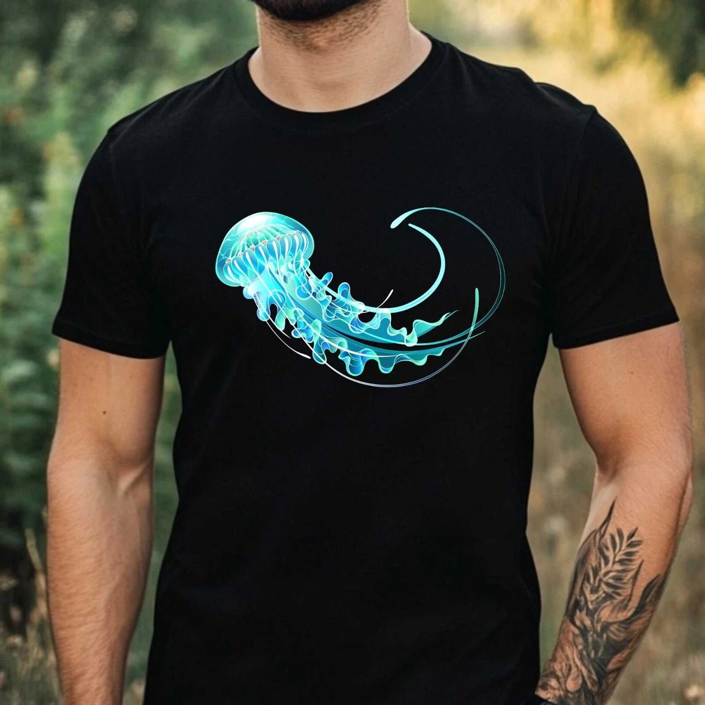 Mens Blue Jellyfish Motif Cotton T-Shirt Size XS to 5XL Unisex T-shirt, Sweatshirt, Hoodie, Long Sleeve Tee - T-Shirt, Sweatshirt, Hoodie