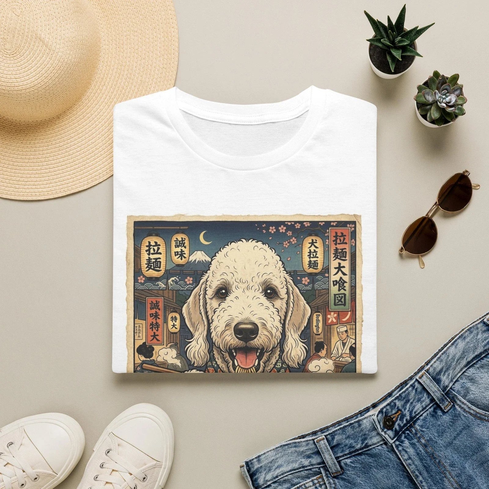 bedlington terrier Ramen Dog T-Shirt | Cute Dog Eating Ramen Graphic Tee Unisex T-shirt, Sweatshirt, Hoodie, Long Sleeve Tee - T-Shirt, Sweatshirt, Hoodie
