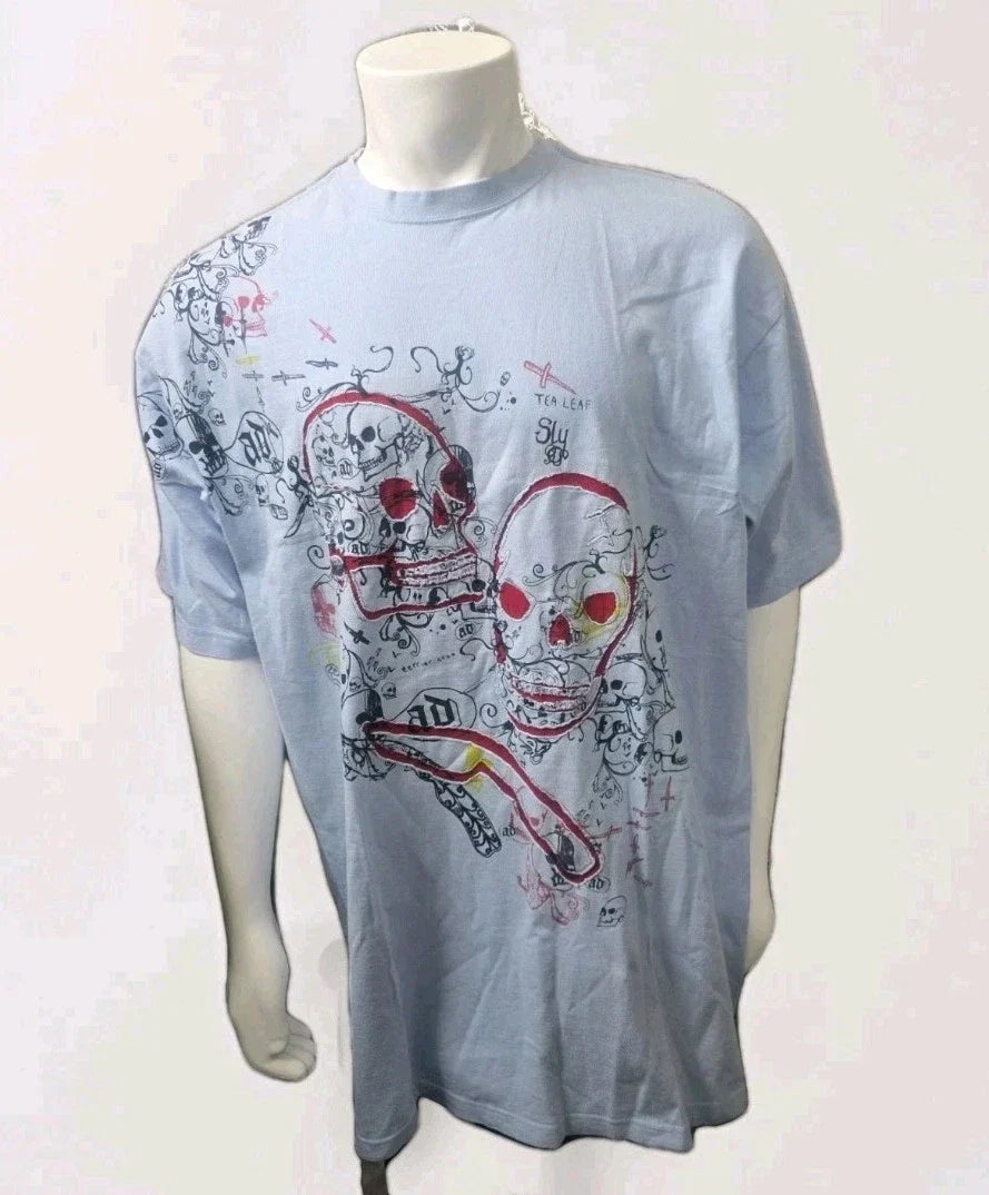 Vintage Y2K Artful Dodger Skull Knife Full Print Tee 2XL Light Blue Unisex T-shirt, Sweatshirt, Hoodie, Long Sleeve Tee - T-Shirt, Sweatshirt, Hoodie