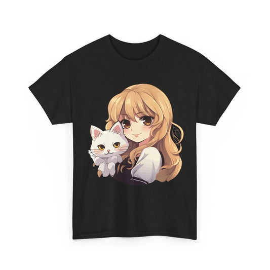 Anime Girl with Kawaii Cat Otaku Japanese Culture Loves Women Girls Shirt Unisex T-shirt, Sweatshirt, Hoodie, Long Sleeve Tee - T-Shirt, Sweatshirt, Hoodie