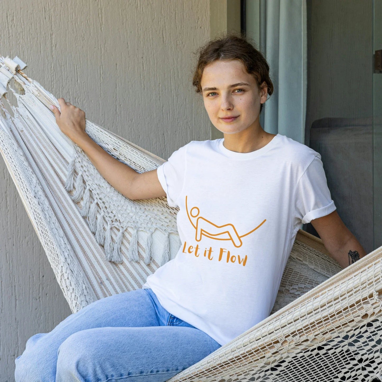 Minimalist Chill T-Shirt  Let it Flow Hammock Design | Relax Vibes Shirt Unisex T-shirt, Sweatshirt, Hoodie, Long Sleeve Tee - T-Shirt, Sweatshirt, Hoodie