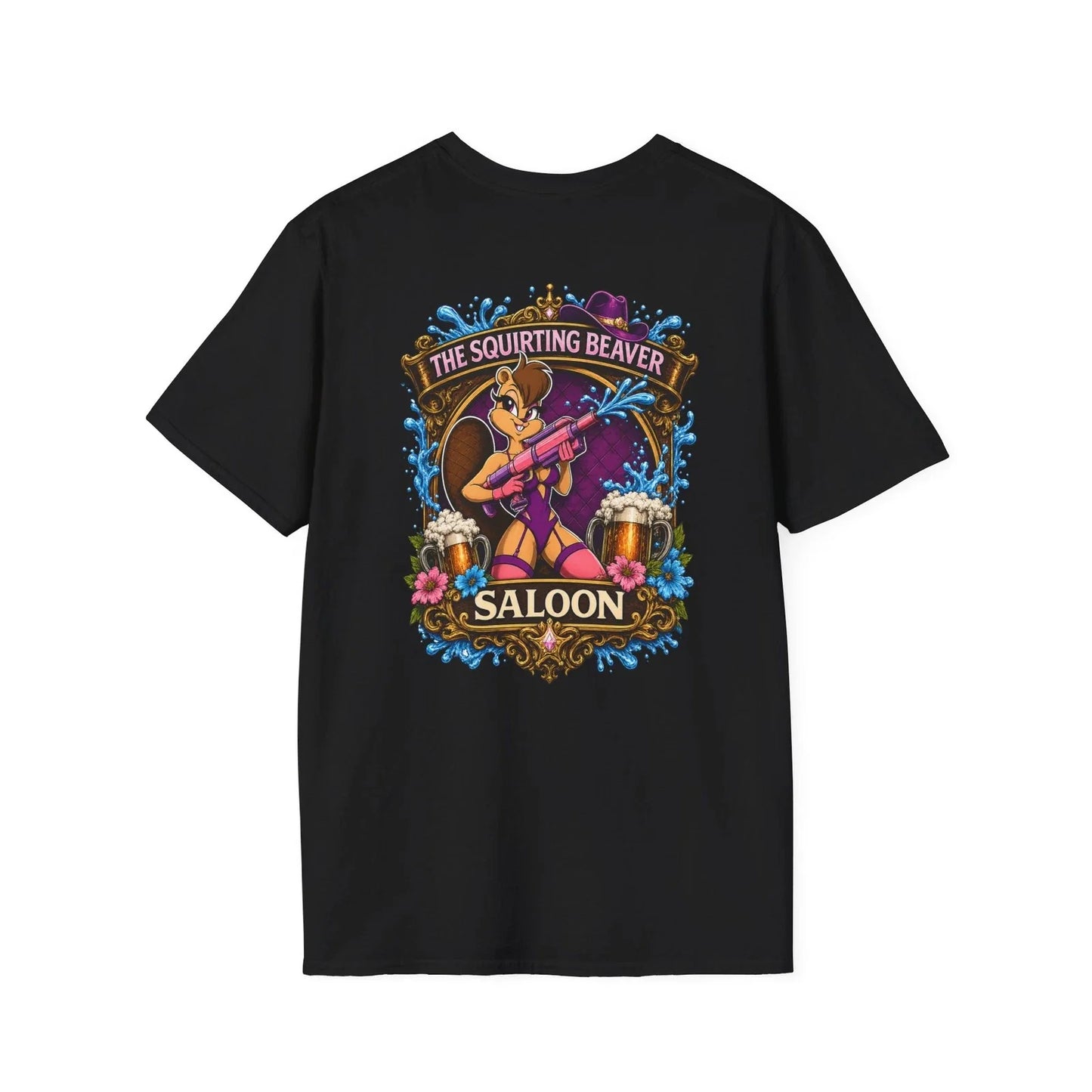 The Squirting Beaver Saloon Funny Adult Humor Western Back Side Graphic T-Shirt Unisex T-shirt, Sweatshirt, Hoodie, Long Sleeve Tee - T-Shirt, Sweatshirt, Hoodie